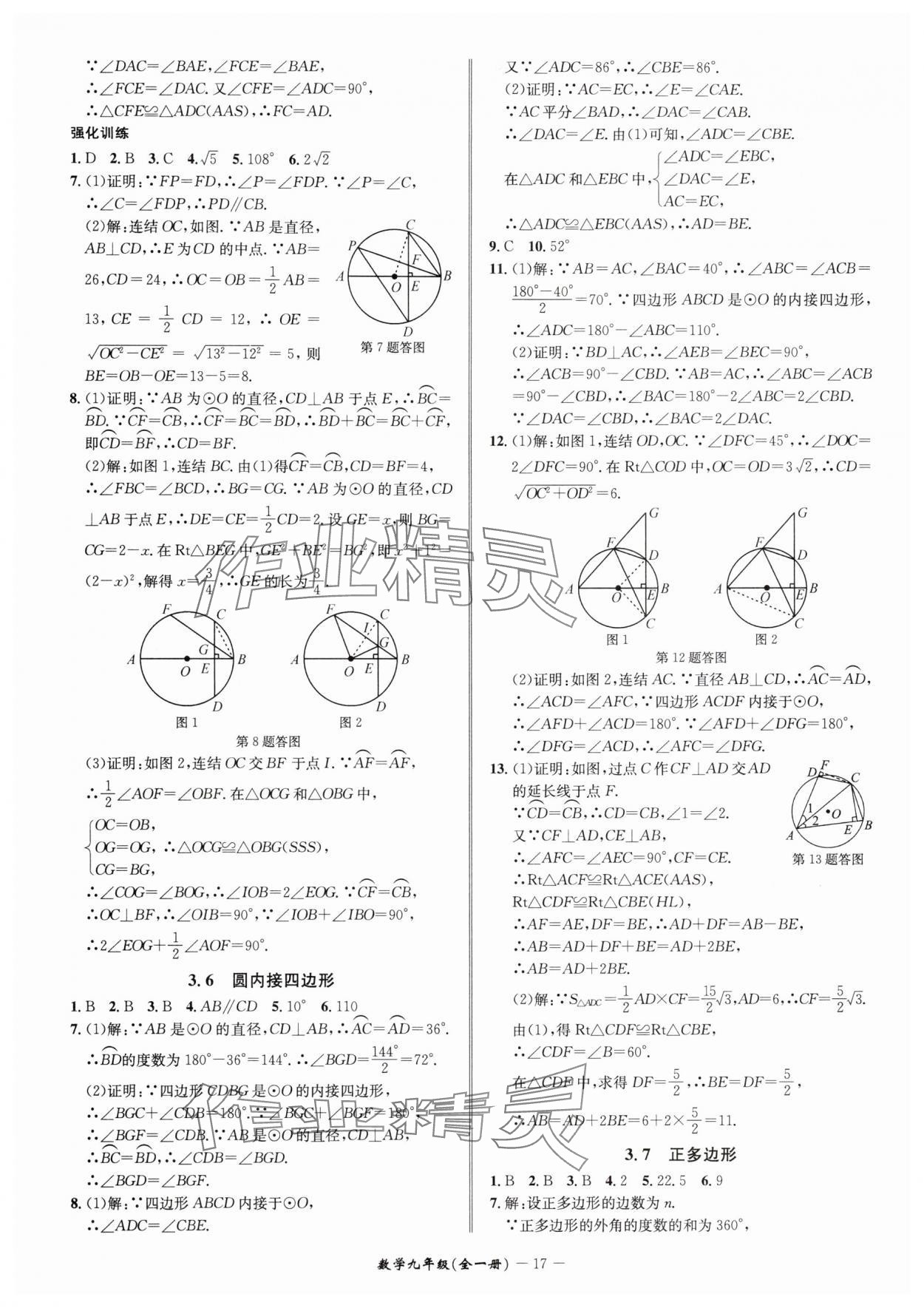 2025年名師金典九年級數(shù)學(xué)全一冊浙教版 參考答案第17頁