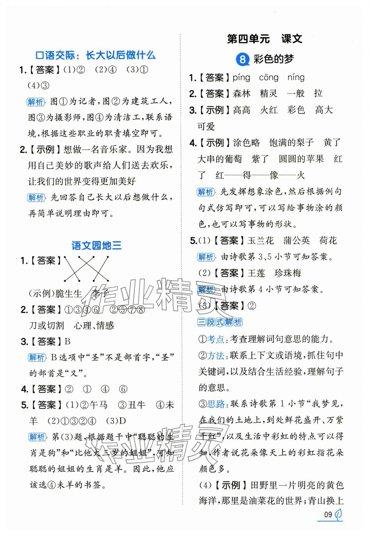 2025年一本同步訓練二年級語文下冊人教版浙江專版 參考答案第9頁