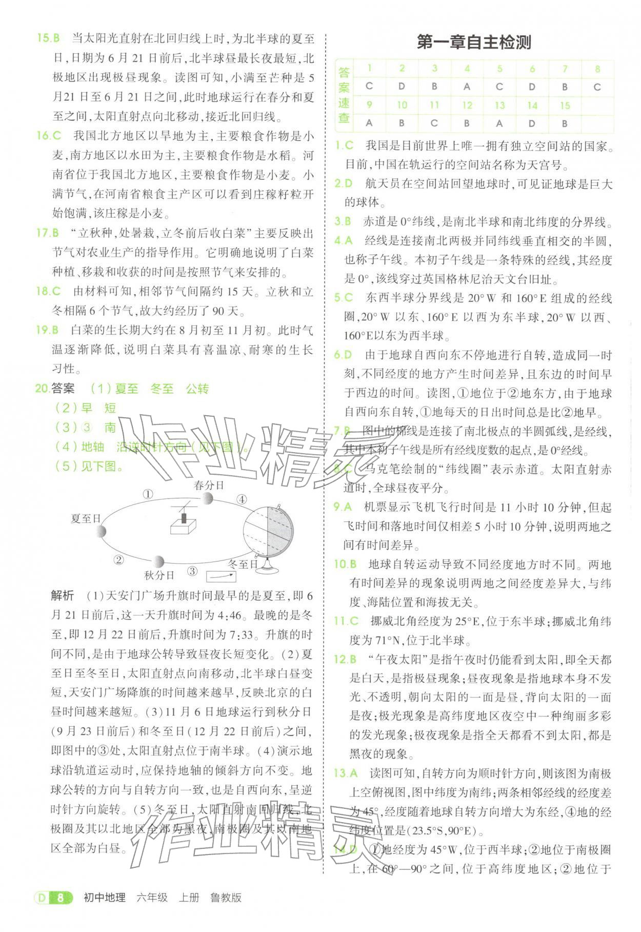 2025年5年中考3年模擬六年級地理上冊魯教版五四制 參考答案第8頁