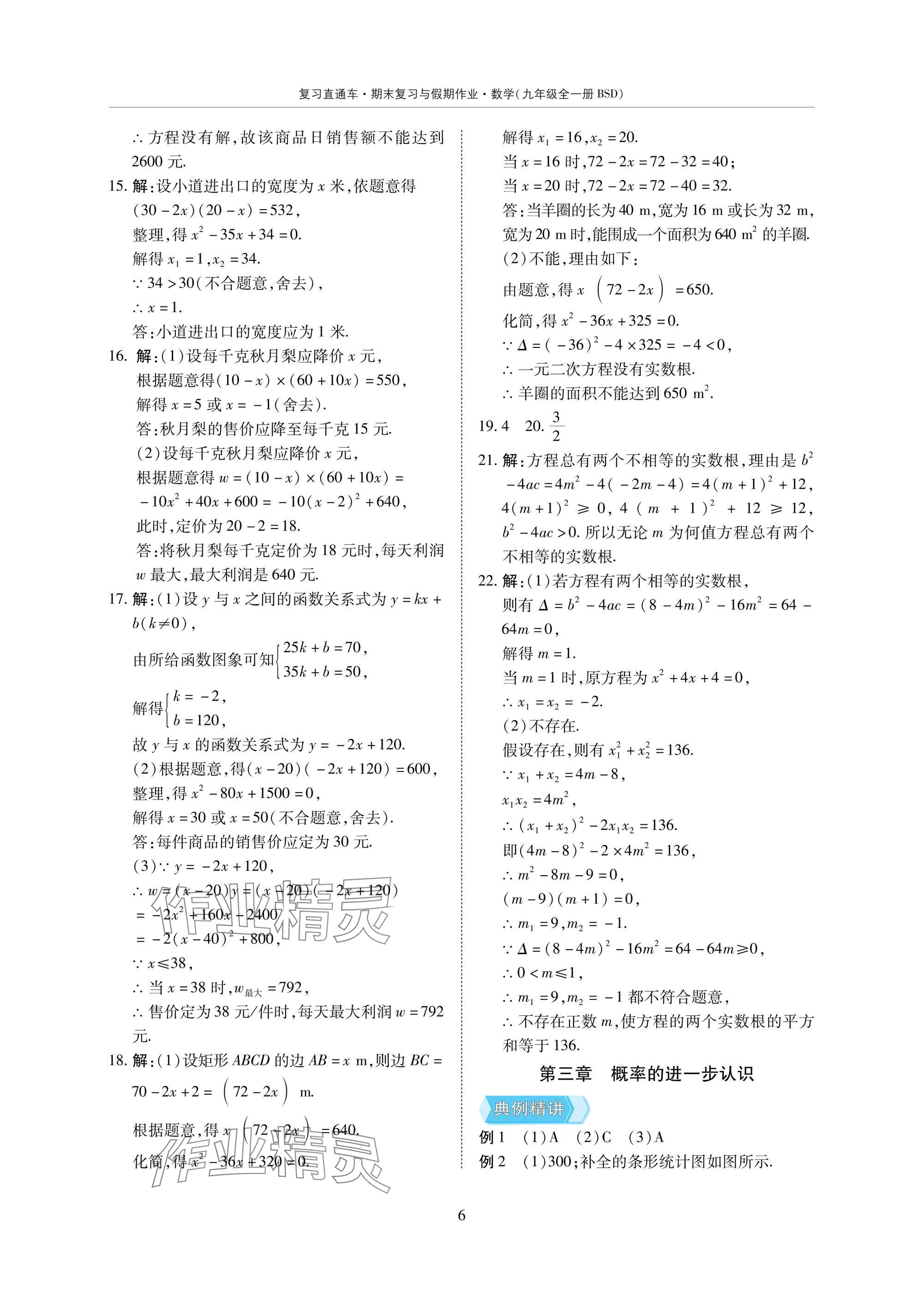 2025年復(fù)習(xí)直通車期末復(fù)習(xí)與假期作業(yè)九年級數(shù)學(xué)北師大版 參考答案第6頁