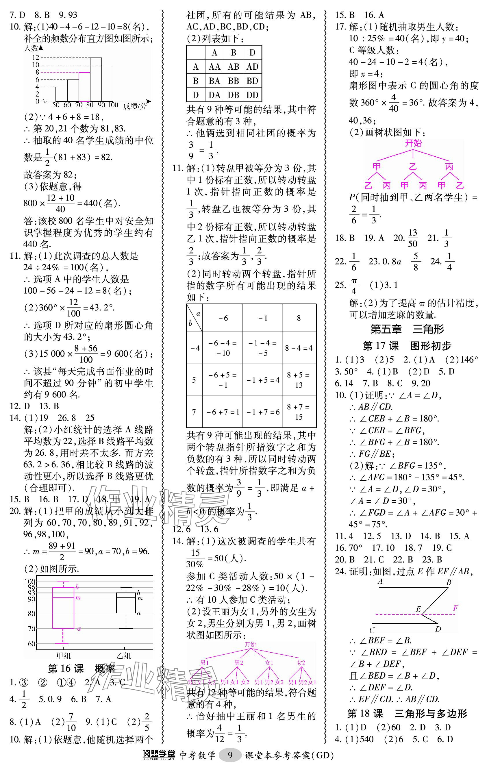 2024年零障礙中考數(shù)學廣東專版 參考答案第9頁