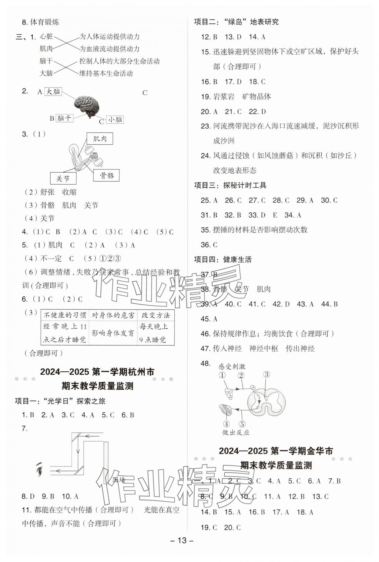 2025年綜合應用創(chuàng)新題典中點五年級科學上冊教科版 參考答案第13頁