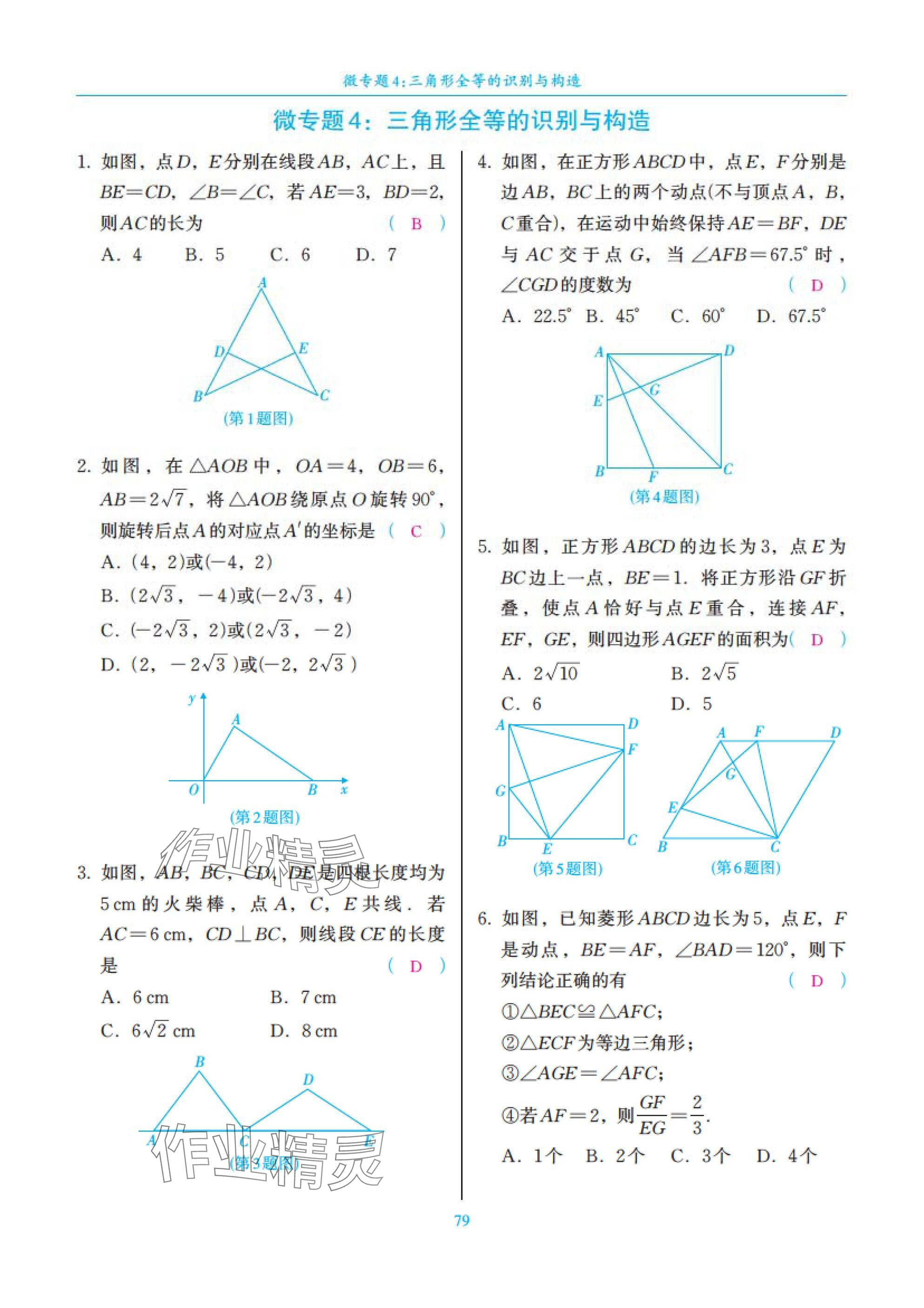 2025年中考复习一本全数学北师大版深圳专版&nbsp;参考答案第79页