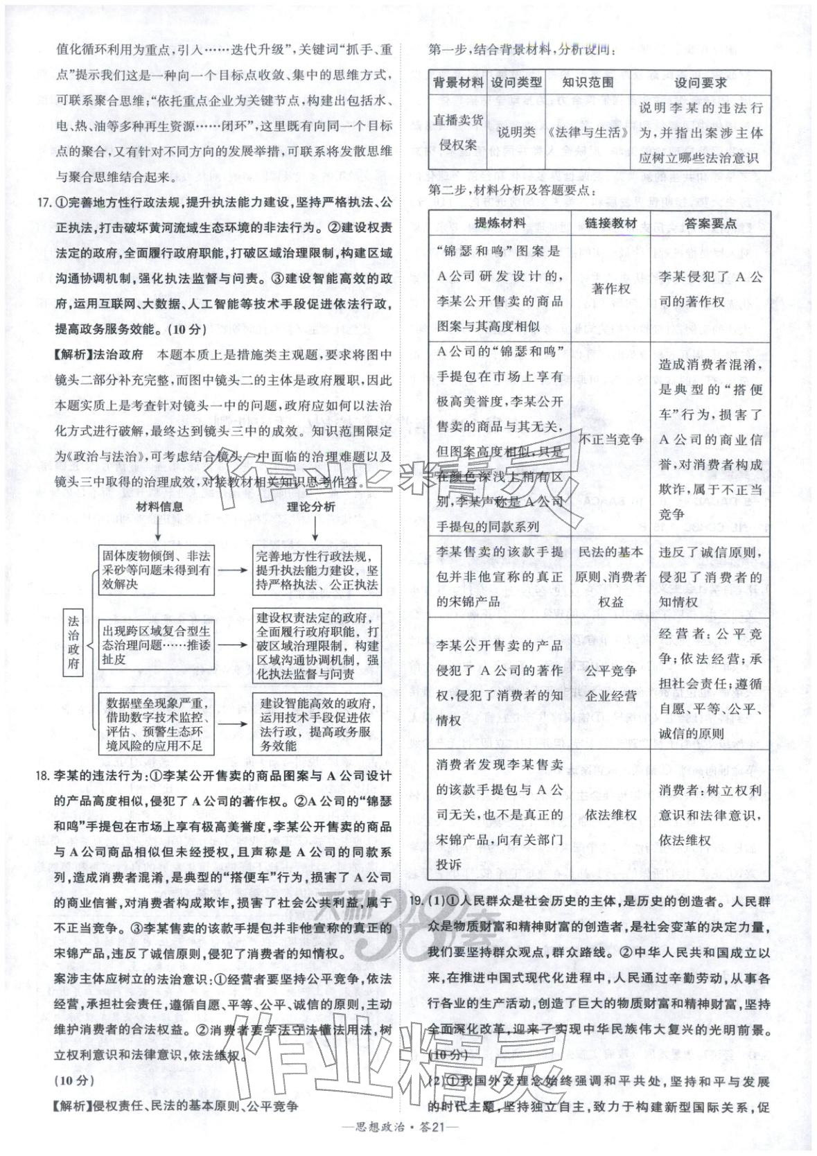 2026年高考模拟试题汇编高中道德与法治全一册通用版&nbsp;参考答案第21页