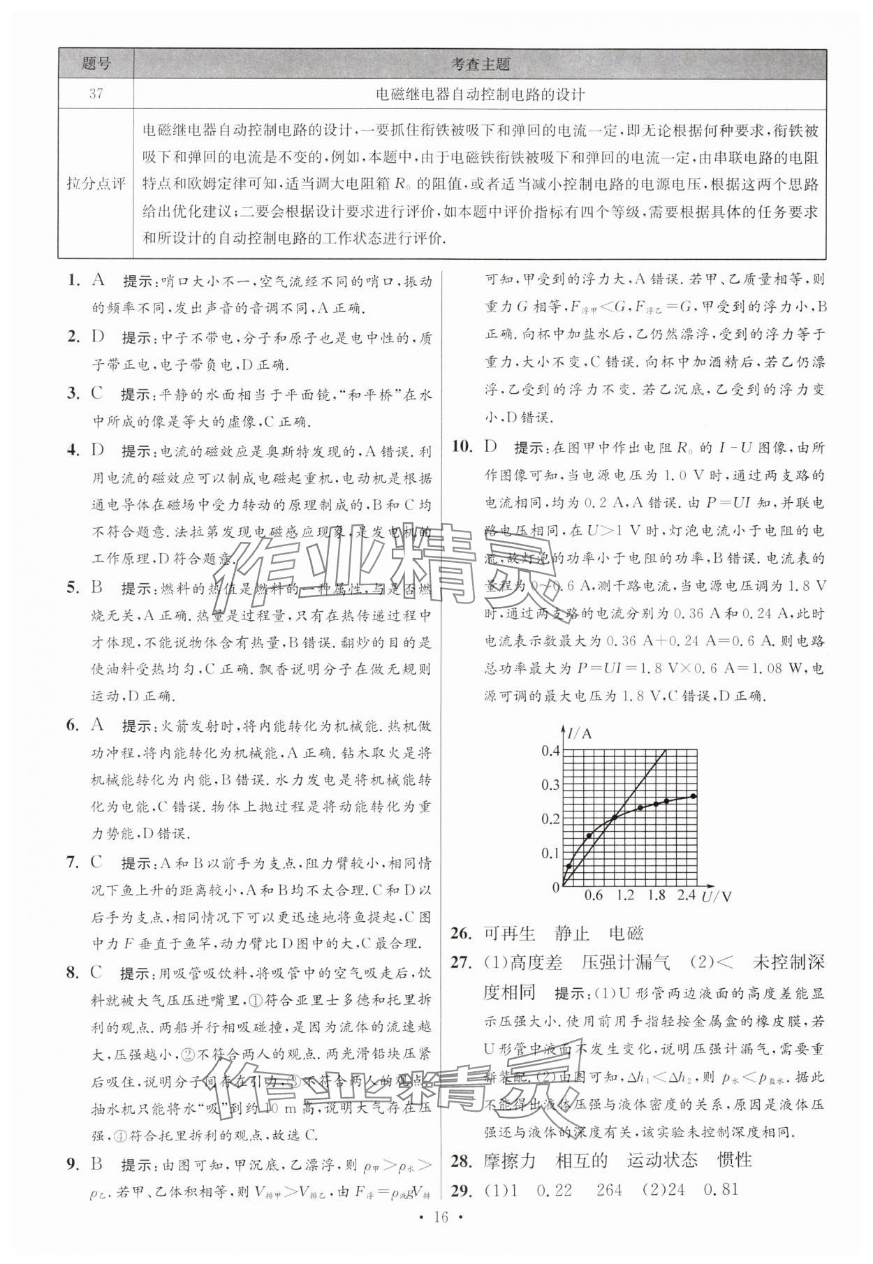 2025年江苏13大市中考试卷与标准模拟优化38套中考物理提优版 参考答案第16页