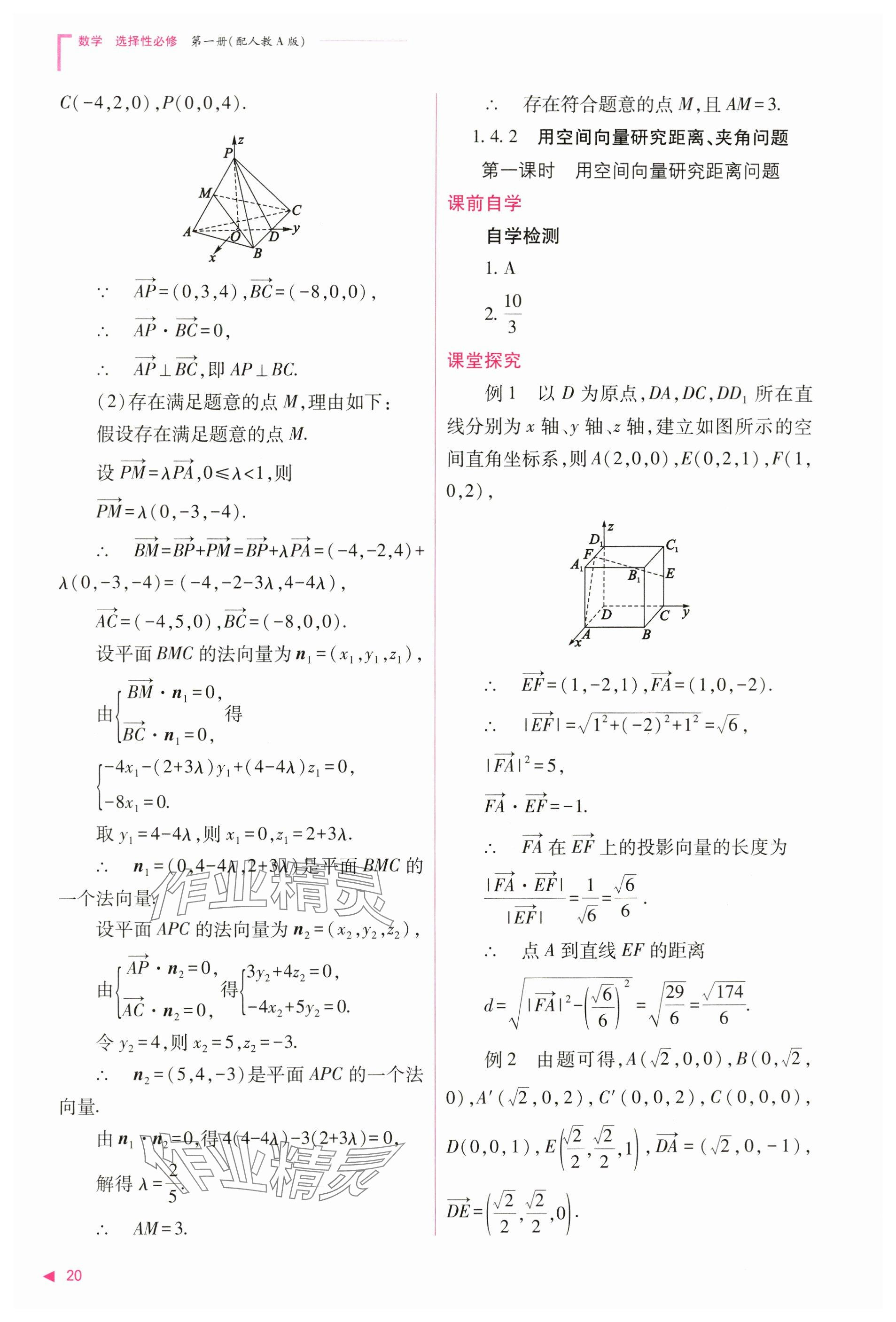 2024年普通高中新课程同步练习册高中数学选择性必修第一册人教版 参考答案第20页