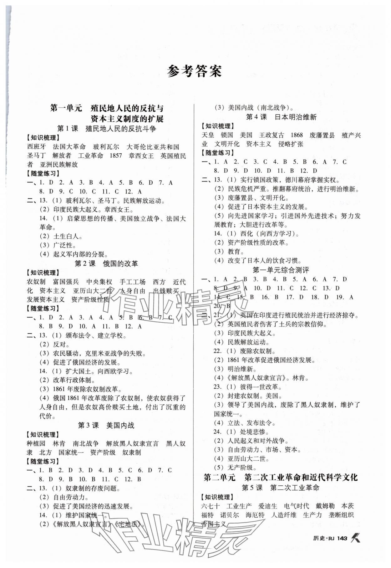 2024年全优点练课计划九年级历史下册人教版 第1页