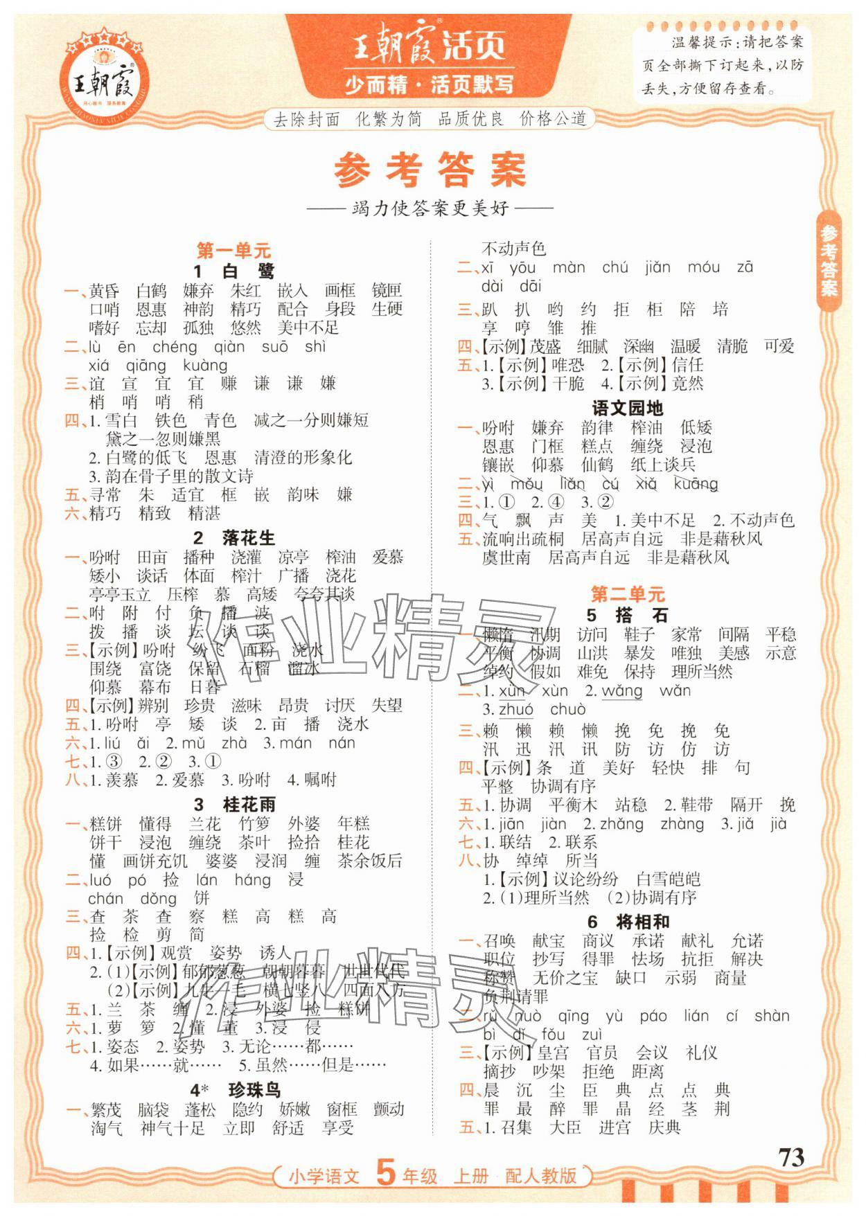 2025年活页默写五年级语文上册人教版 第1页