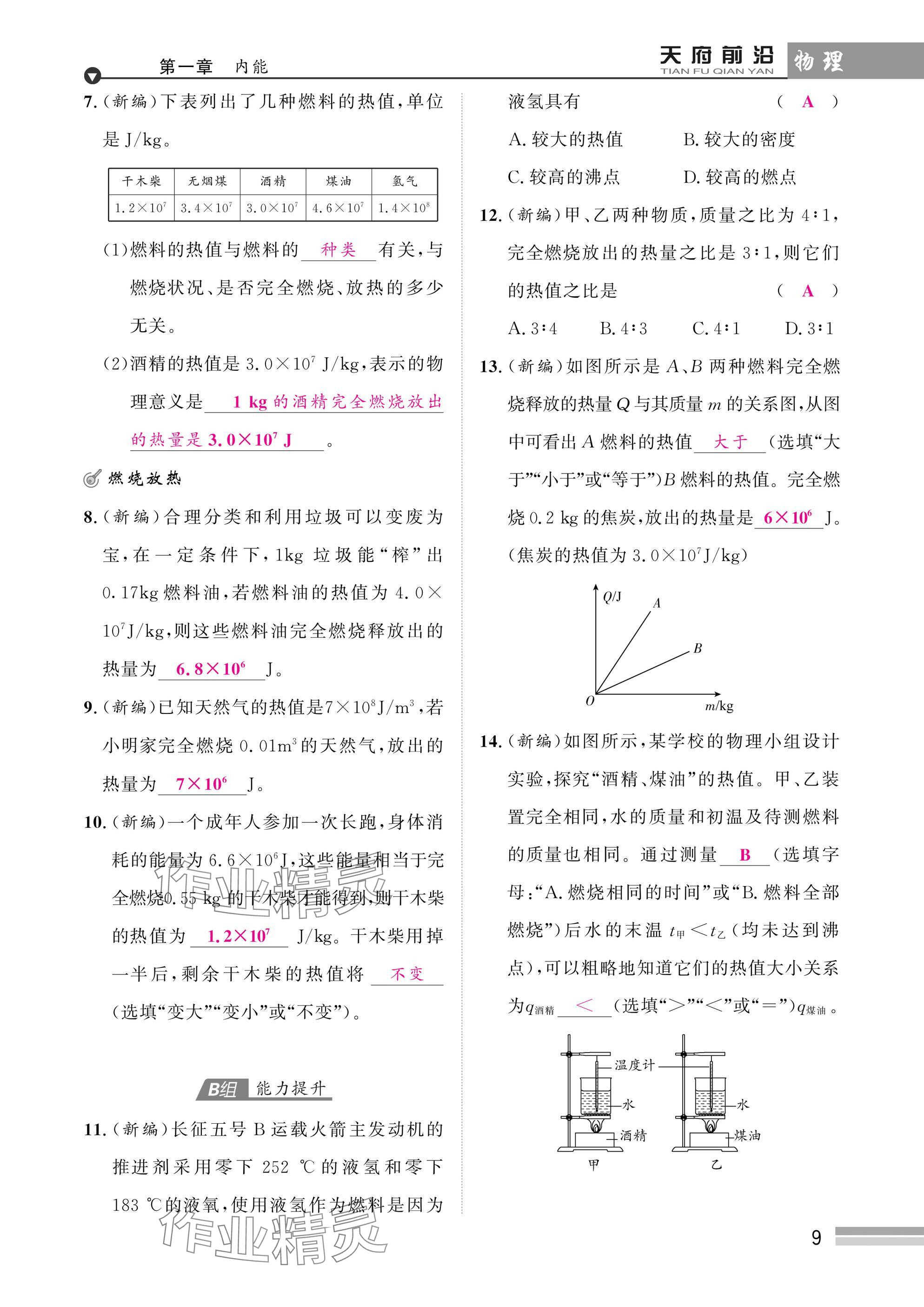 2025年天府前沿課時同步培優(yōu)訓(xùn)練九年級物理全一冊教科版 參考答案第9頁