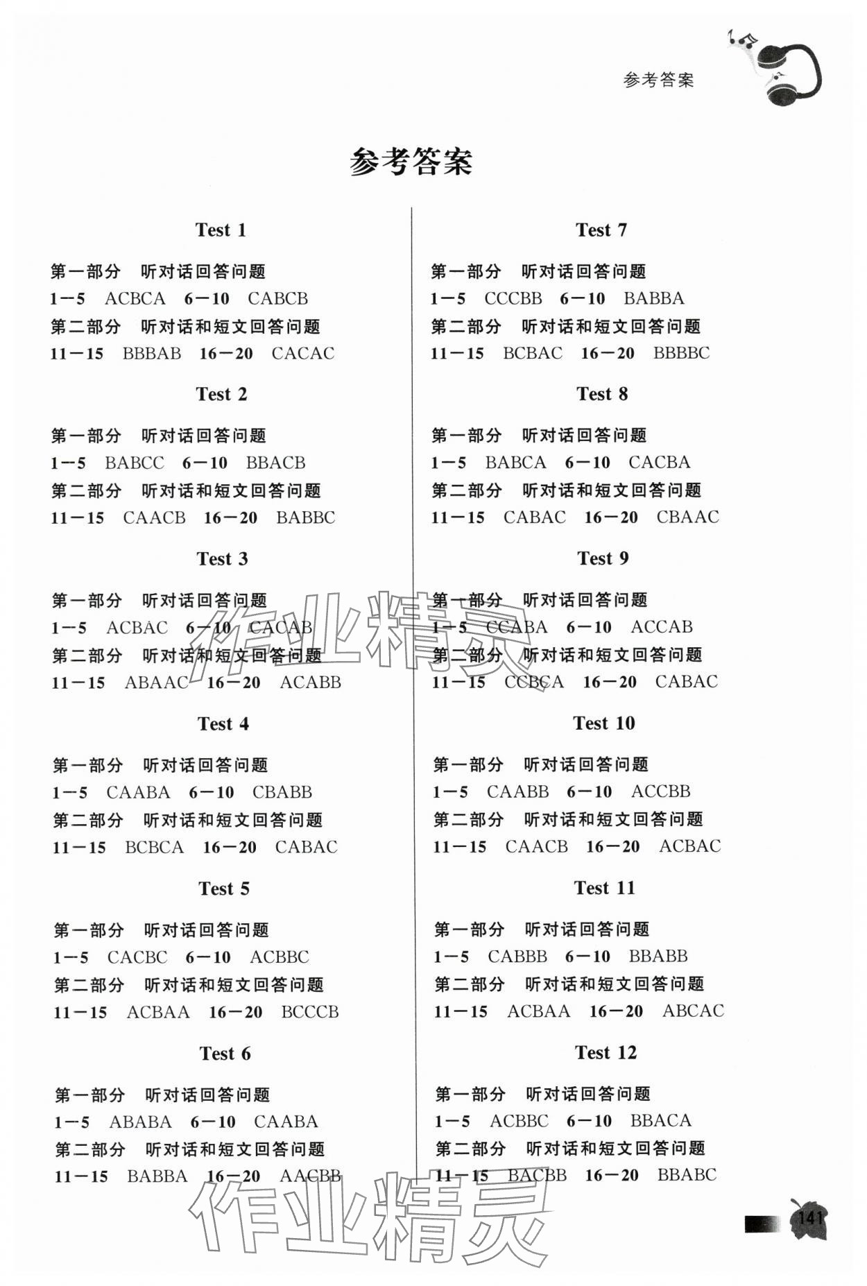 2025年江苏省中考英语人机对话考试听力实战演练 参考答案第1页