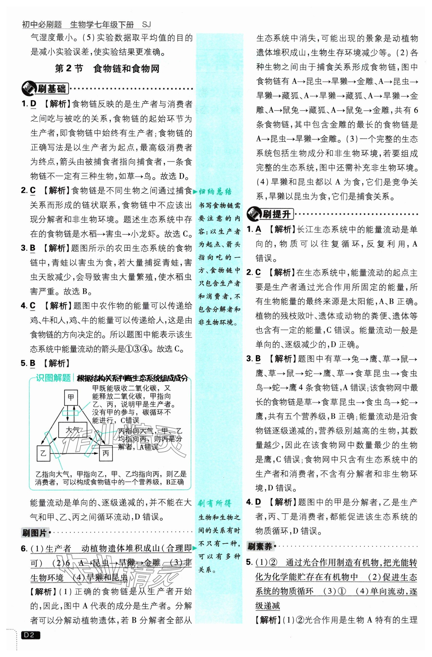 2025年初中必刷題七年級(jí)生物下冊(cè)蘇教版 參考答案第2頁