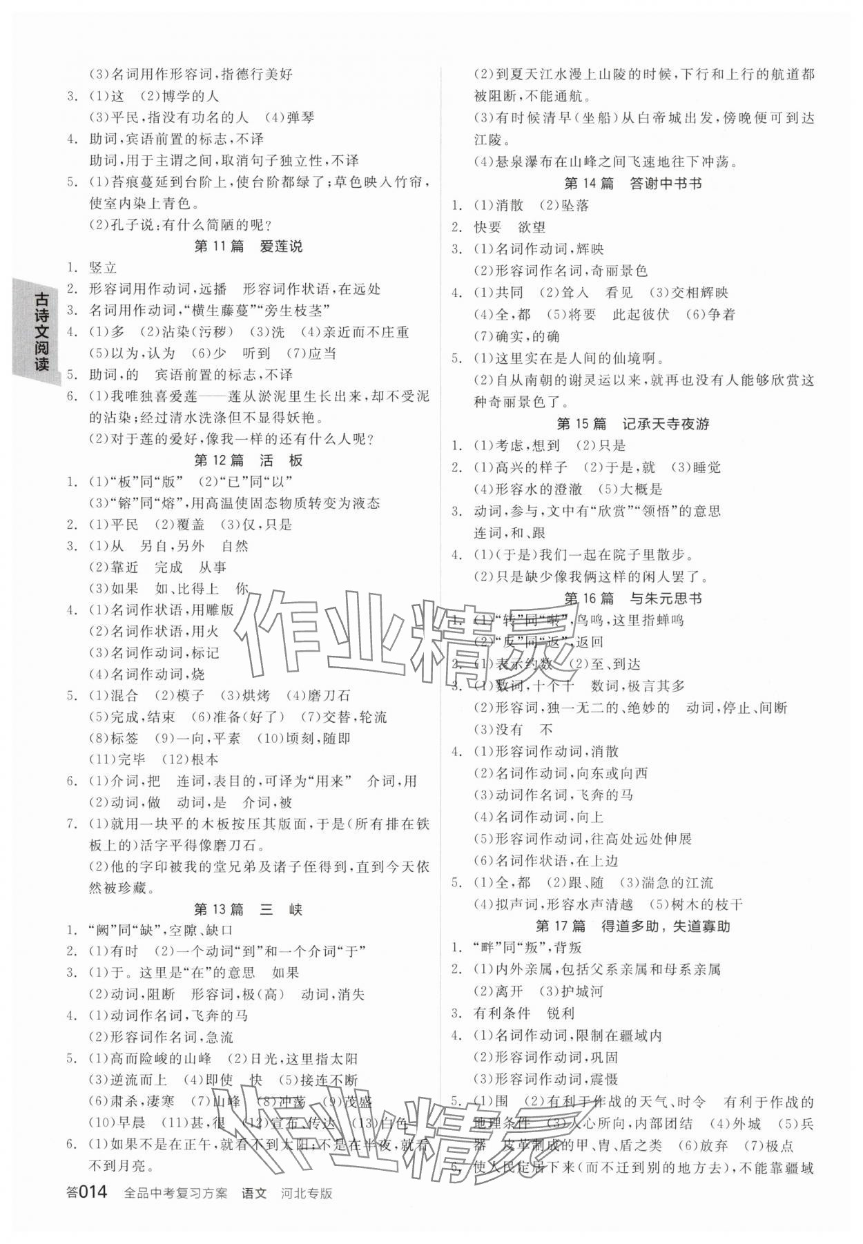 2025年全品中考復(fù)習(xí)方案語文人教版河北專版 參考答案第13頁