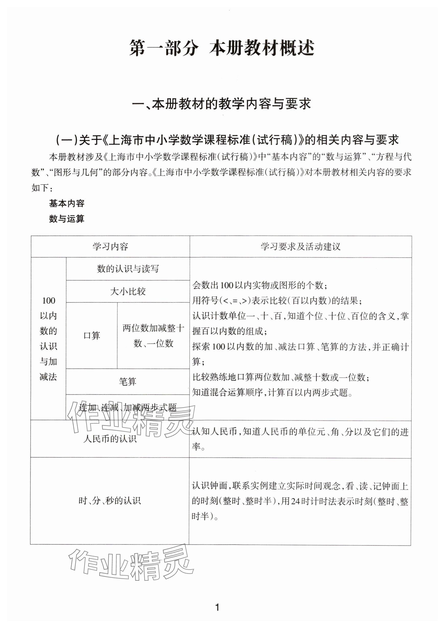 2024年教材課本一年級數(shù)學(xué)下冊滬教版54制 參考答案第1頁