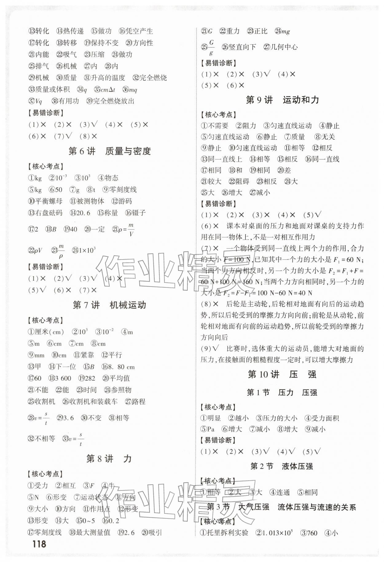 2026年万唯中考试题研究物理宁夏专版&nbsp;参考答案第2页