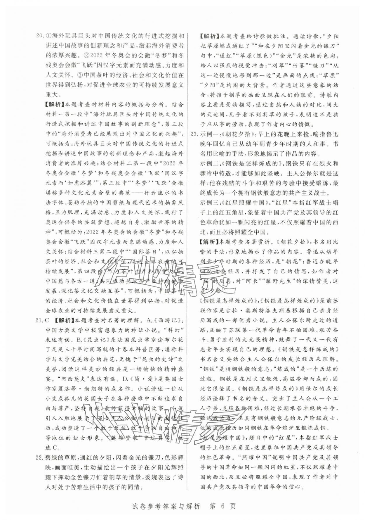 2024年中考方舟語文江西專版&nbsp;參考答案第6頁