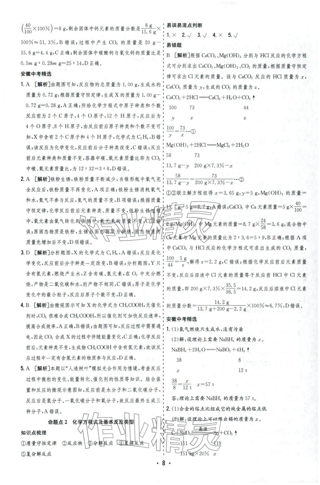 2026年决胜中考化学安徽专版 参考答案第8页