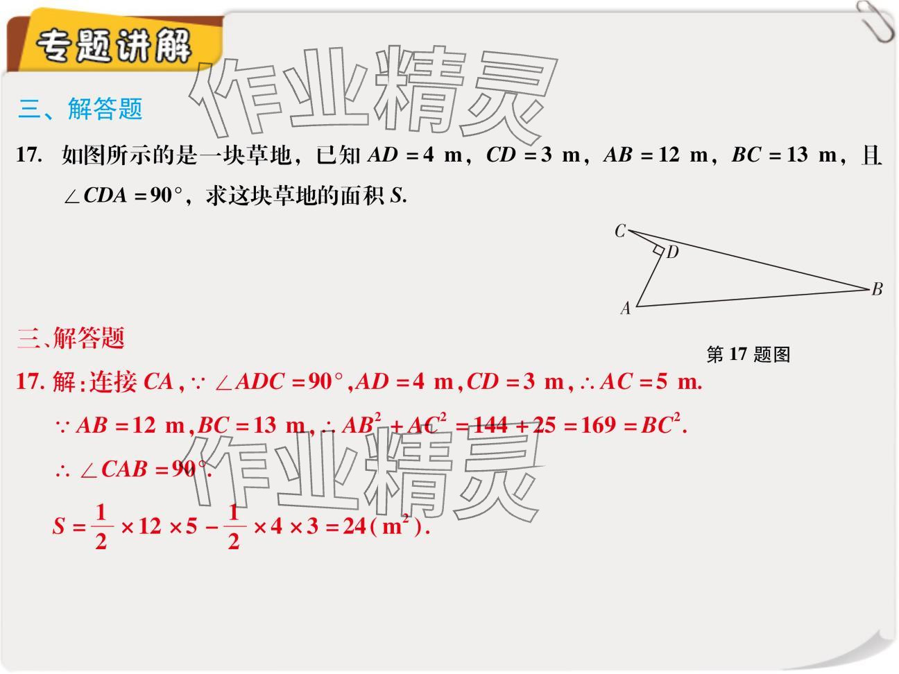 2024年复习直通车期末复习与假期作业八年级数学北师大版 参考答案第17页