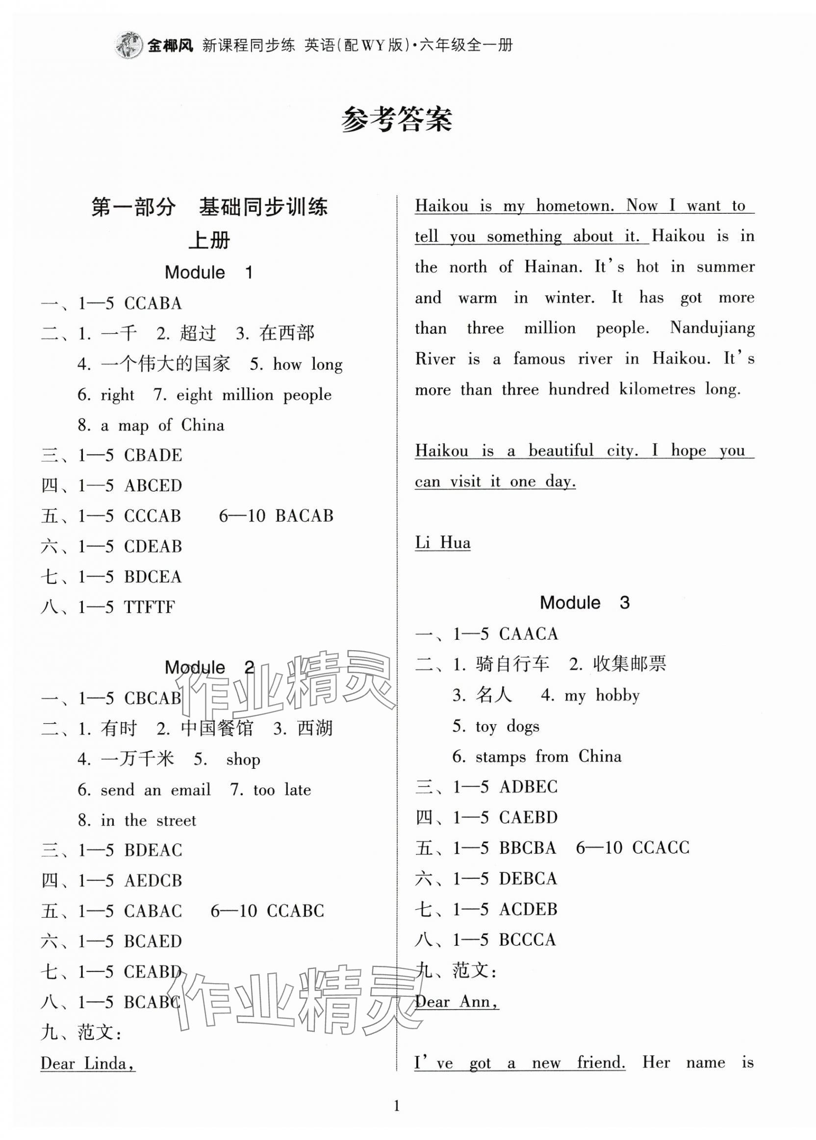 2024年金椰風(fēng)新課程同步練六年級(jí)英語(yǔ)全一冊(cè)外研版 第1頁(yè)