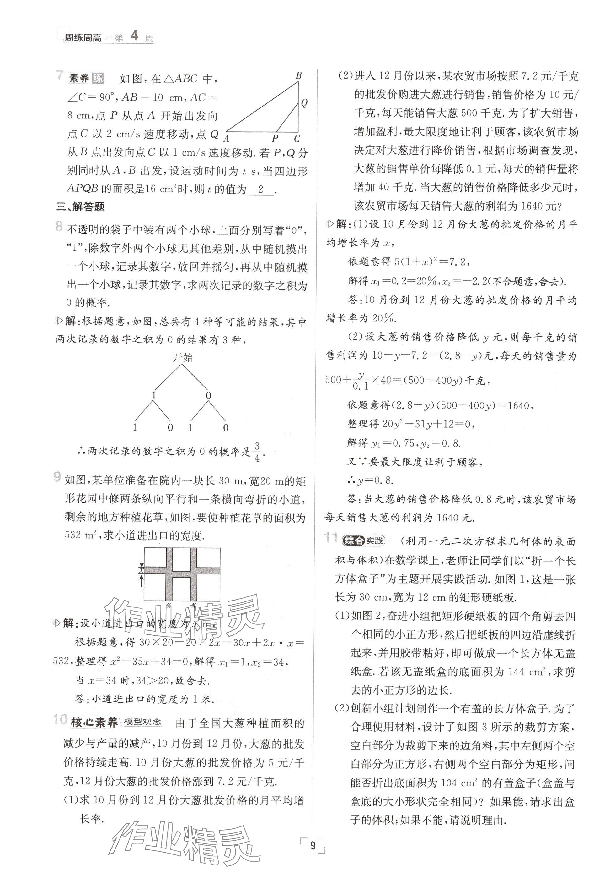 2024年日清周練九年級(jí)數(shù)學(xué)全一冊(cè)北師大版 參考答案第9頁