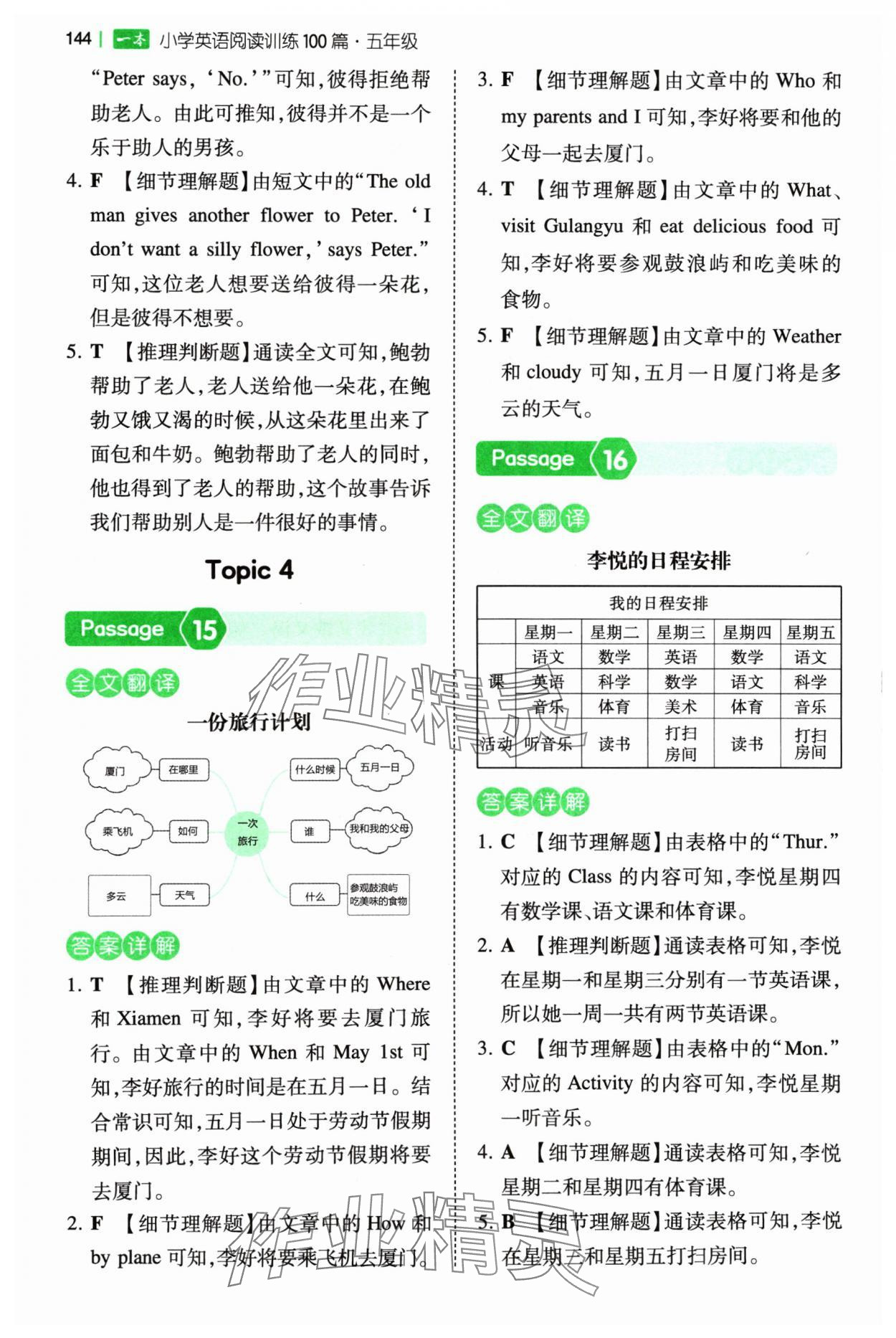 2024年一本閱讀訓練100篇五年級英語 參考答案第10頁