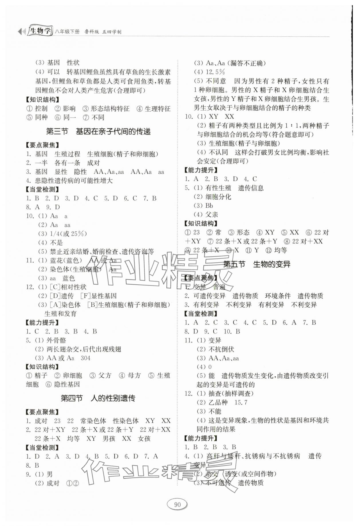 2024年初中同步練習(xí)冊(cè)山東八年級(jí)生物下冊(cè)魯科版五四制科學(xué)技術(shù)出版社 參考答案第3頁(yè)