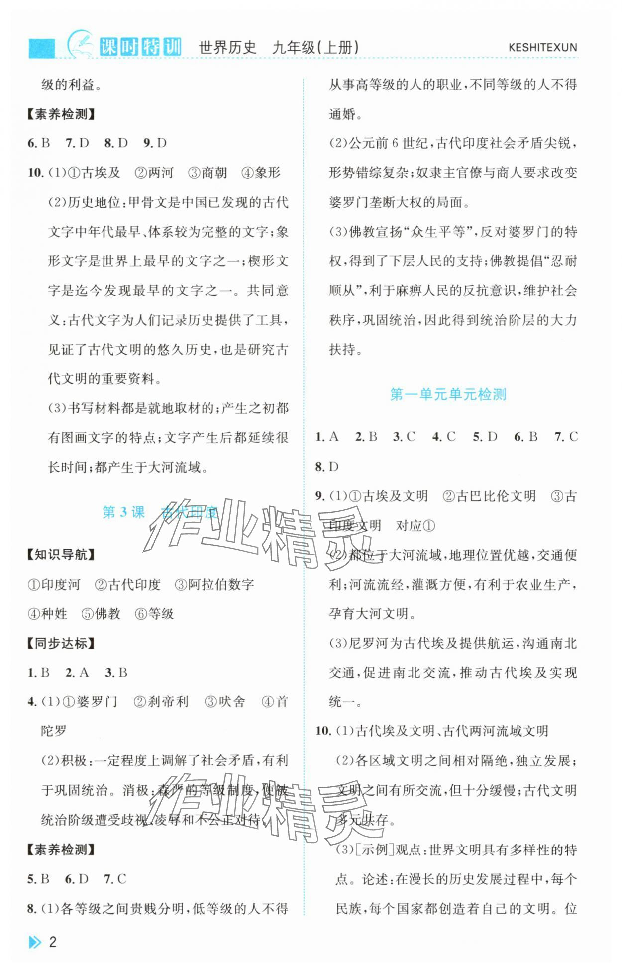 2025年课时特训九年级历史上册人教版 第2页