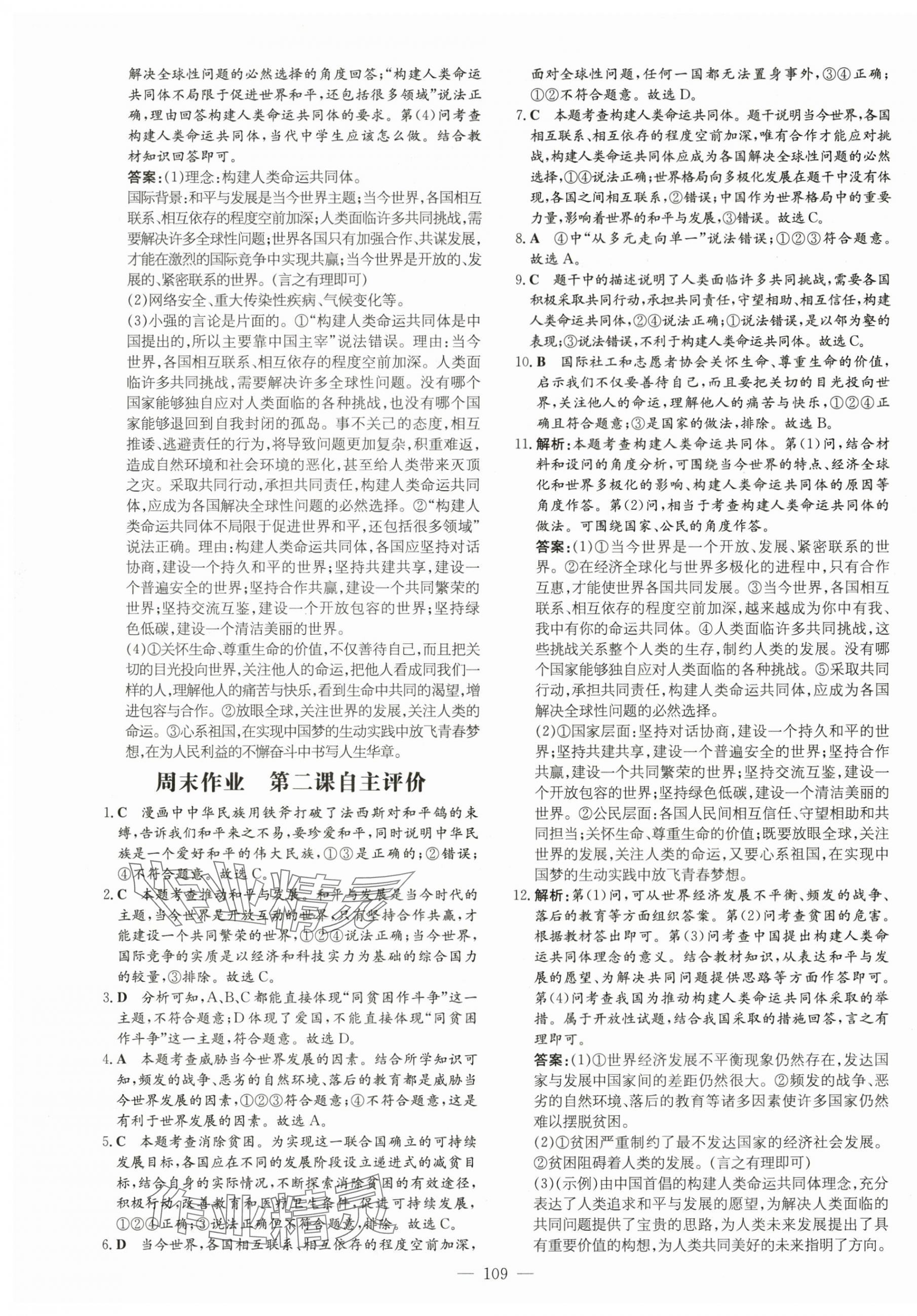 2024年练案九年级道德与法治下册人教版安徽专版 参考答案第5页