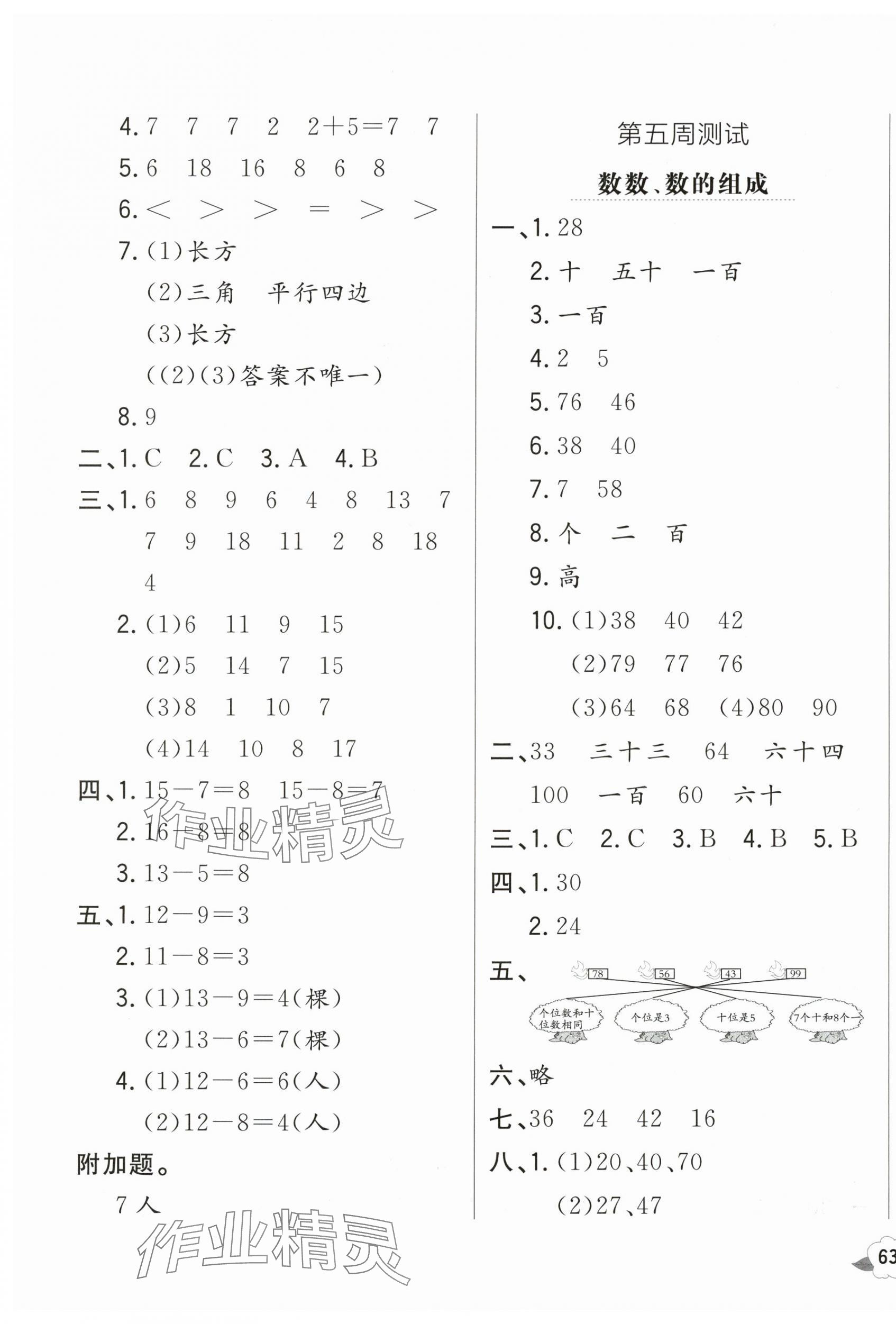 2025年悅然好學生周周測一年級數學下冊人教版 參考答案第5頁