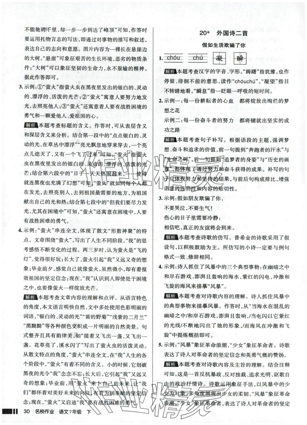 2025年名校作業(yè)語文下冊人教版 參考答案第30頁