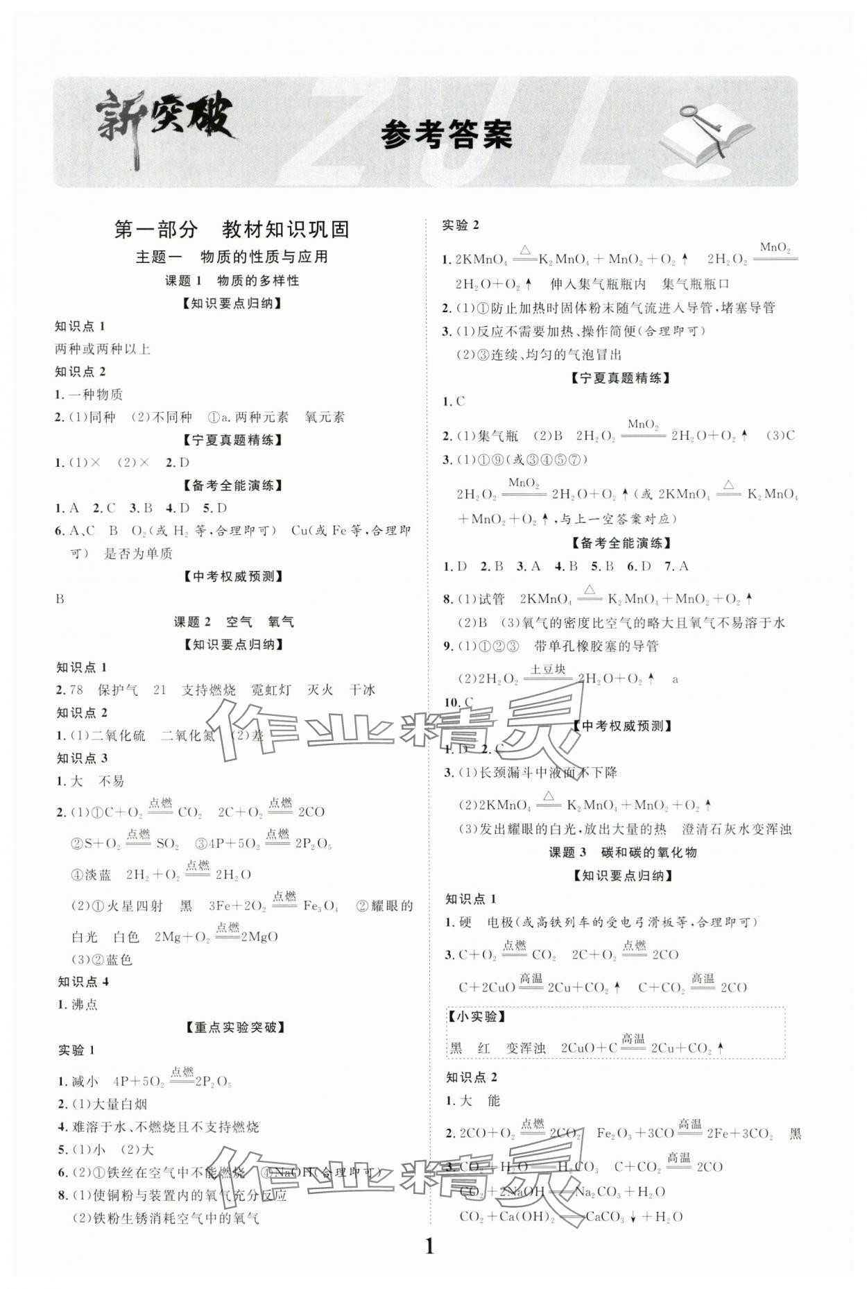 2025年中考新突破化學(xué)寧夏專版 第1頁