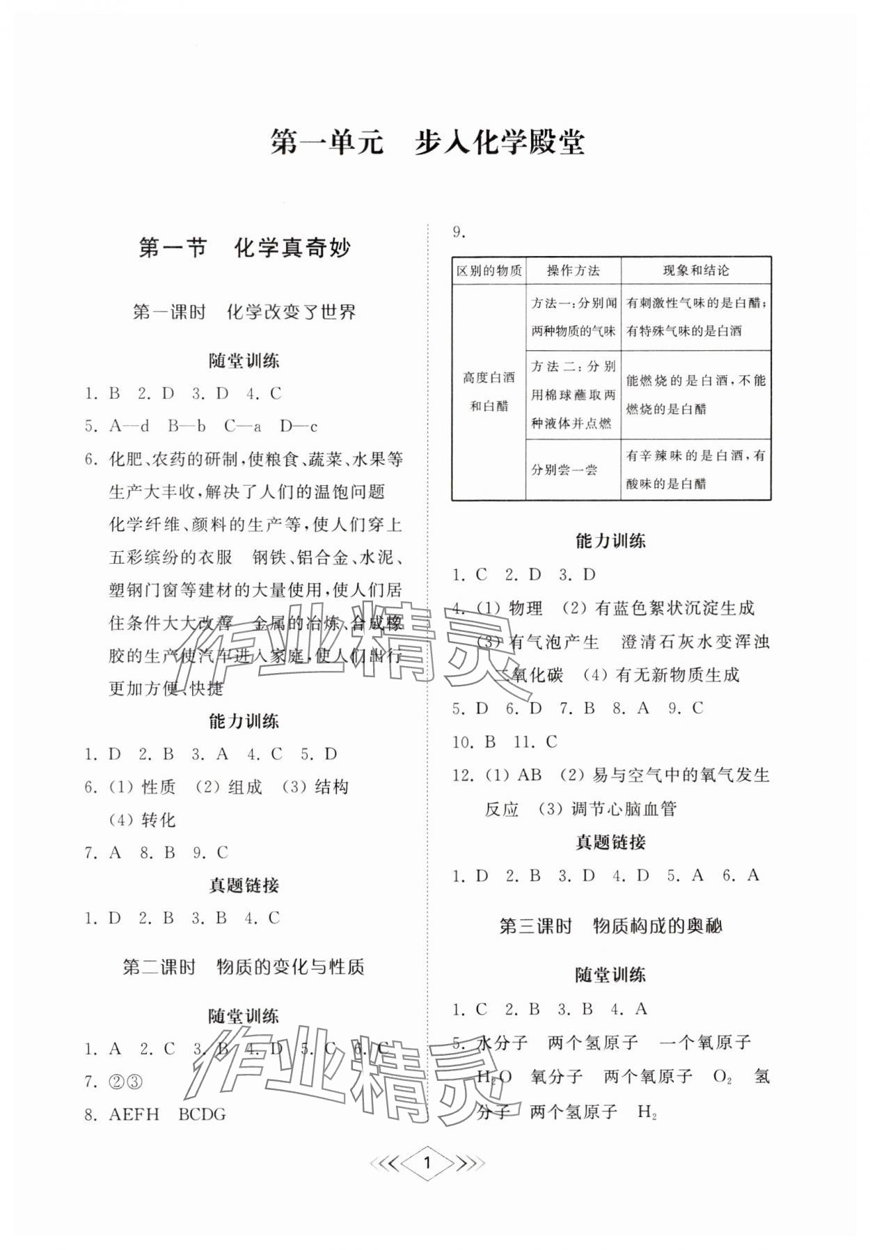 2024年综合能力训练八年级化学上册鲁教版54制 第1页