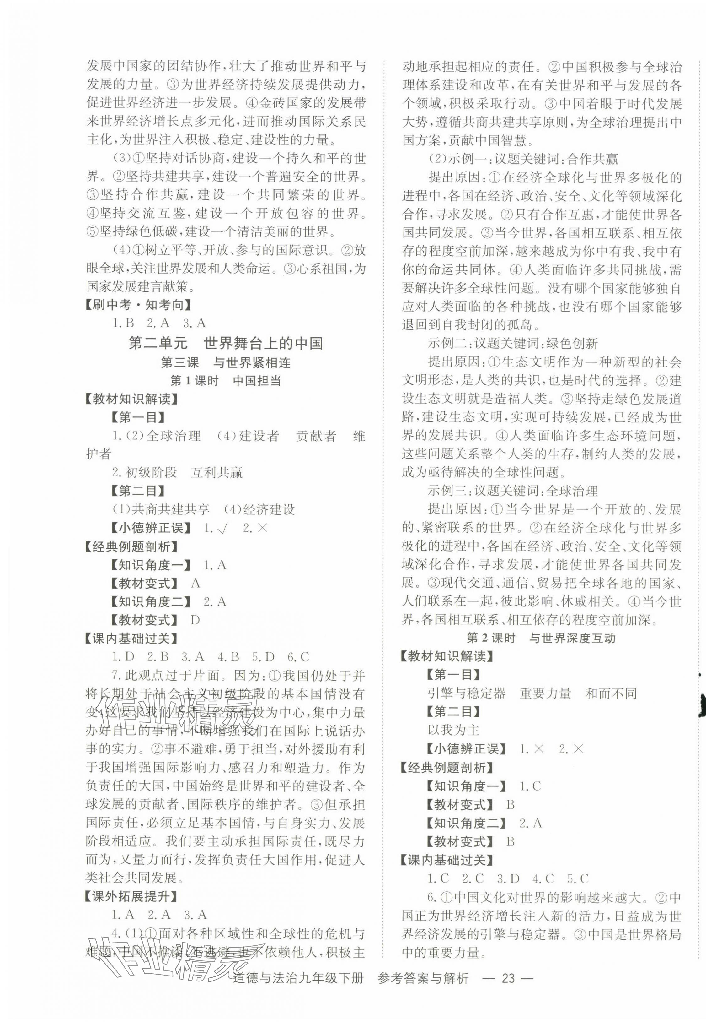 2025年全效學(xué)習(xí)學(xué)業(yè)評價方案九年級道德與法治下冊人教版 第3頁