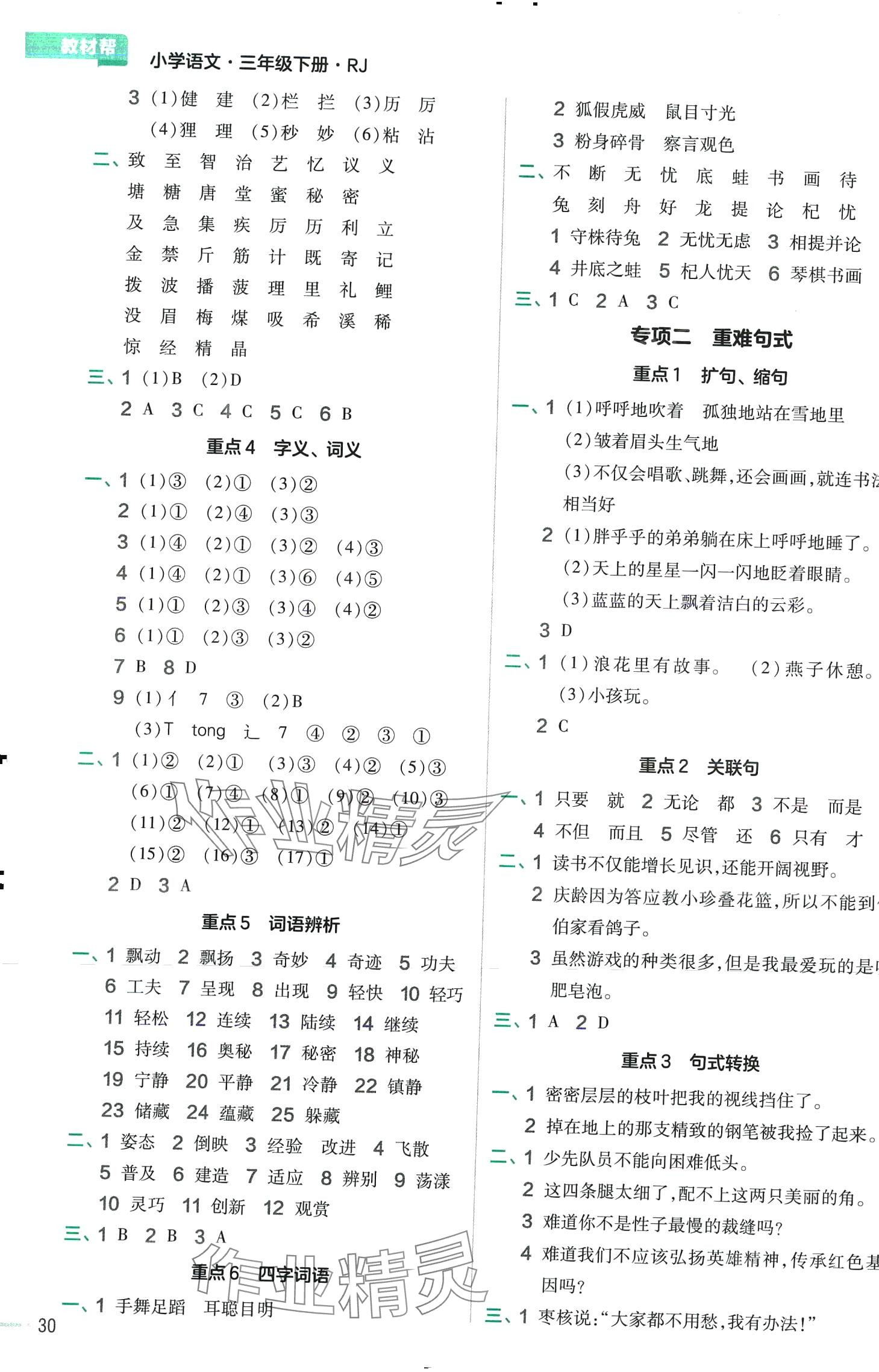 2024年教材帮三年级语文下册人教版河南专版 参考答案第2页