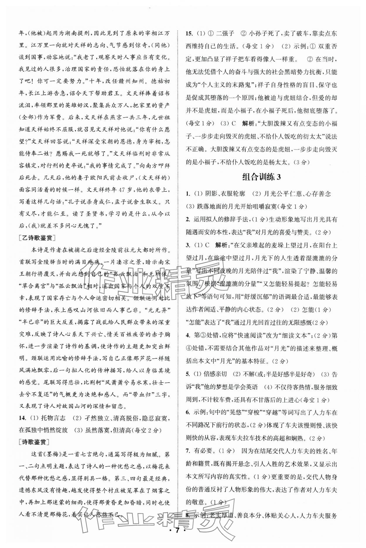 2025年通城學(xué)典初中語文閱讀組合訓(xùn)練七年級下冊浙江專版 參考答案第7頁