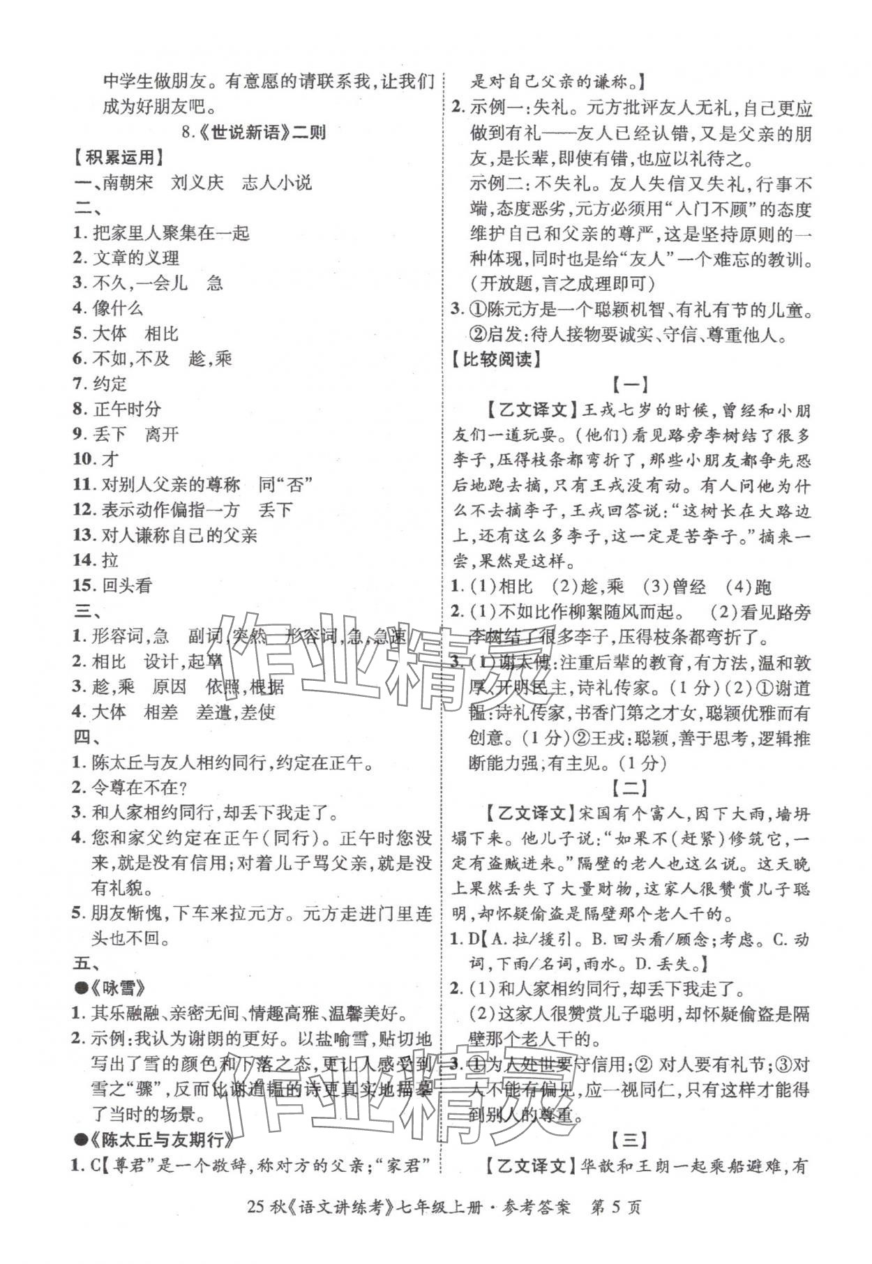 2025年语文讲练考七年级上册人教版 第5页
