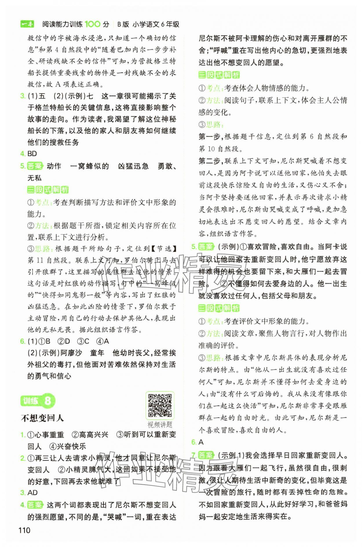 2025年一本閱讀能力訓(xùn)練100分六年級語文人教版浙江專版 參考答案第6頁