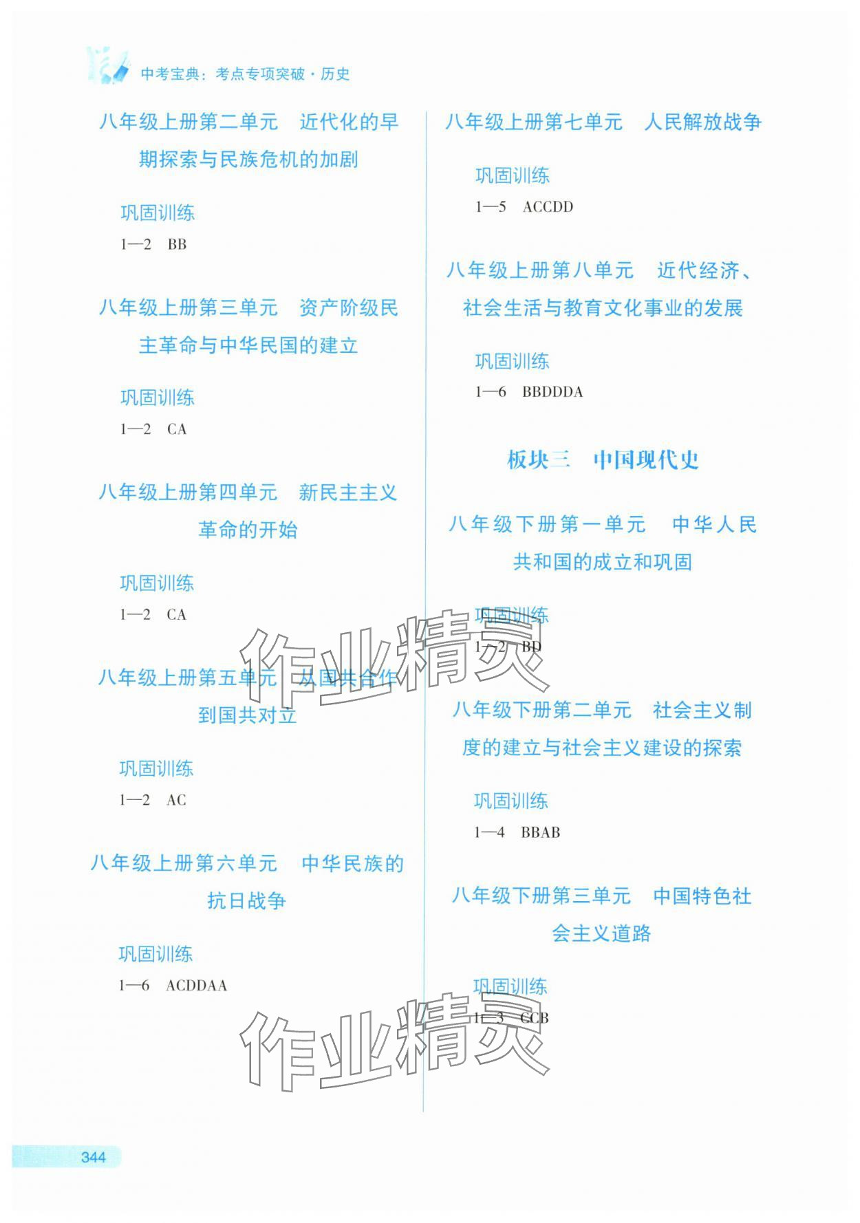 2025年中考寶典考點專項突破九年級歷史廣西專版 參考答案第2頁