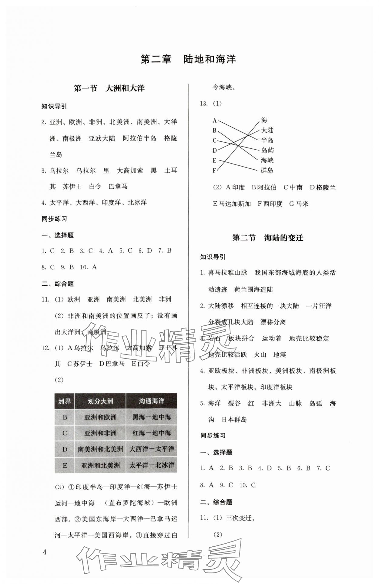 2023年人教金学典同步解析与测评七年级地理上册人教版 参考答案第4页