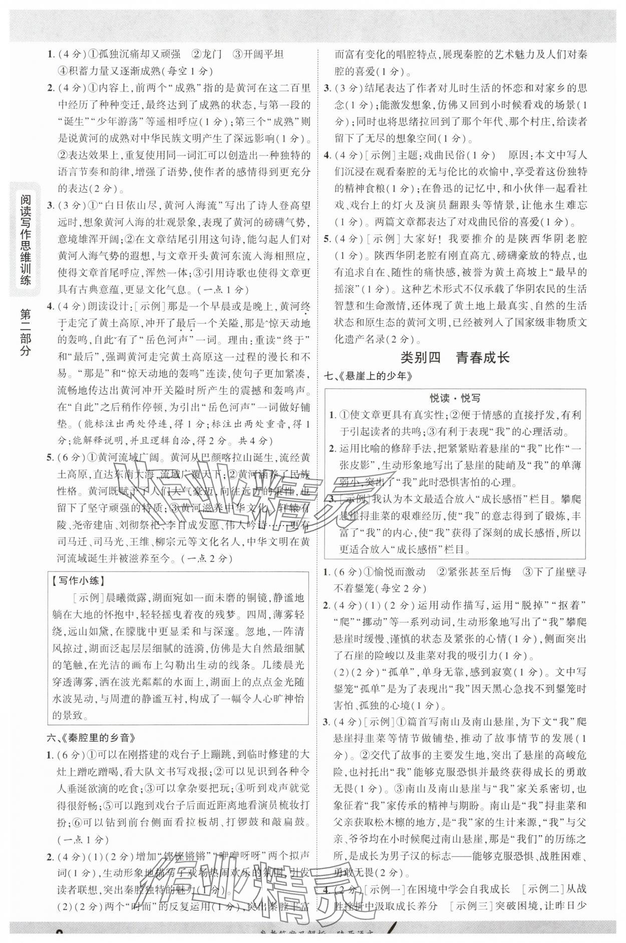 2025年一战成名新中考语文陕西专版 参考答案第7页