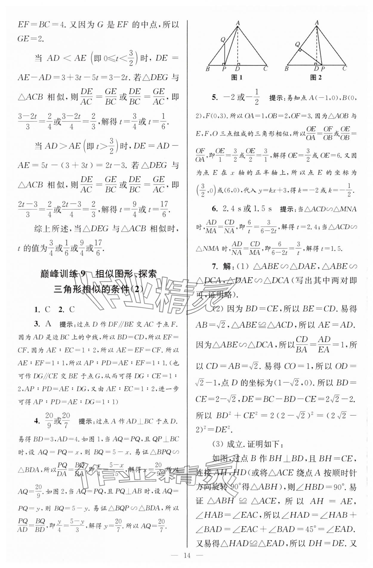 2024年小題狂做九年級數(shù)學(xué)下冊蘇科版巔峰版 參考答案第14頁