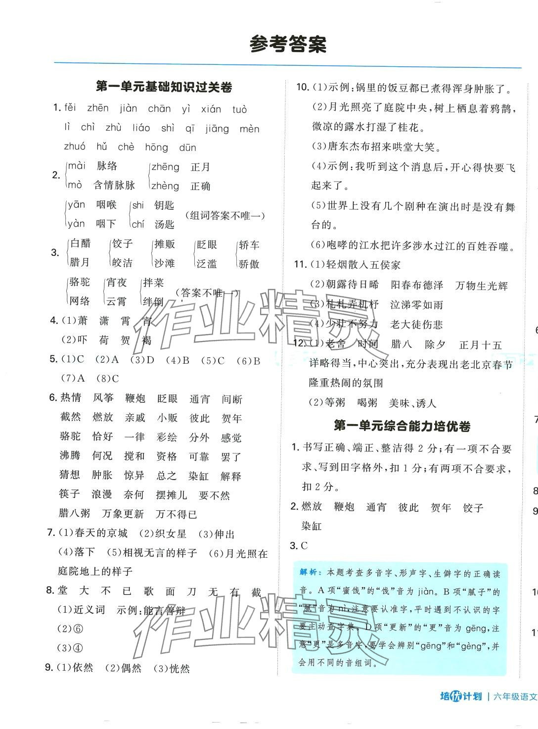 2024年培優(yōu)計劃延邊大學(xué)出版社六年級語文下冊人教版 第1頁