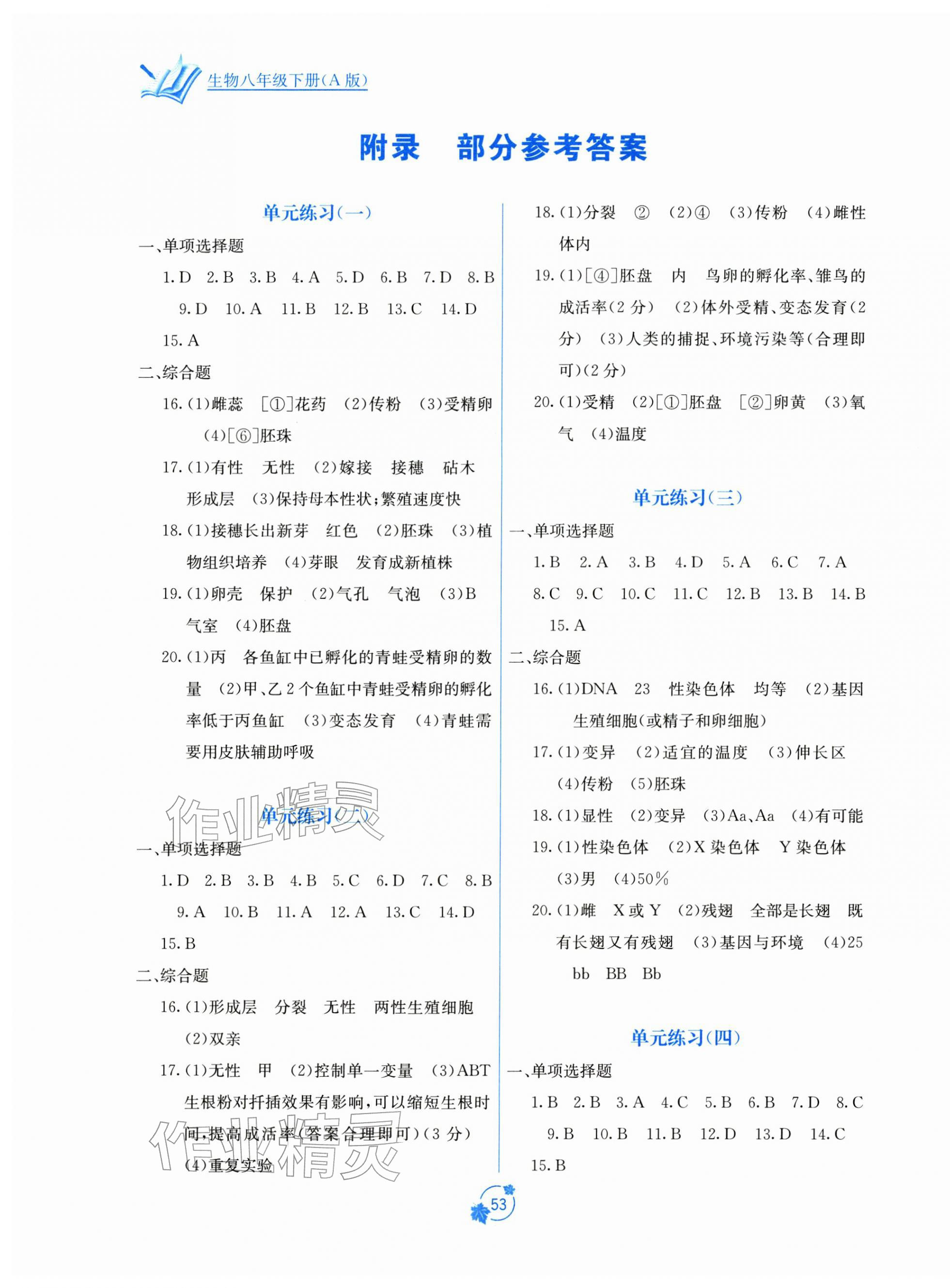 2026年自主学习能力测评单元测试八年级生物下册人教版&nbsp;第1页