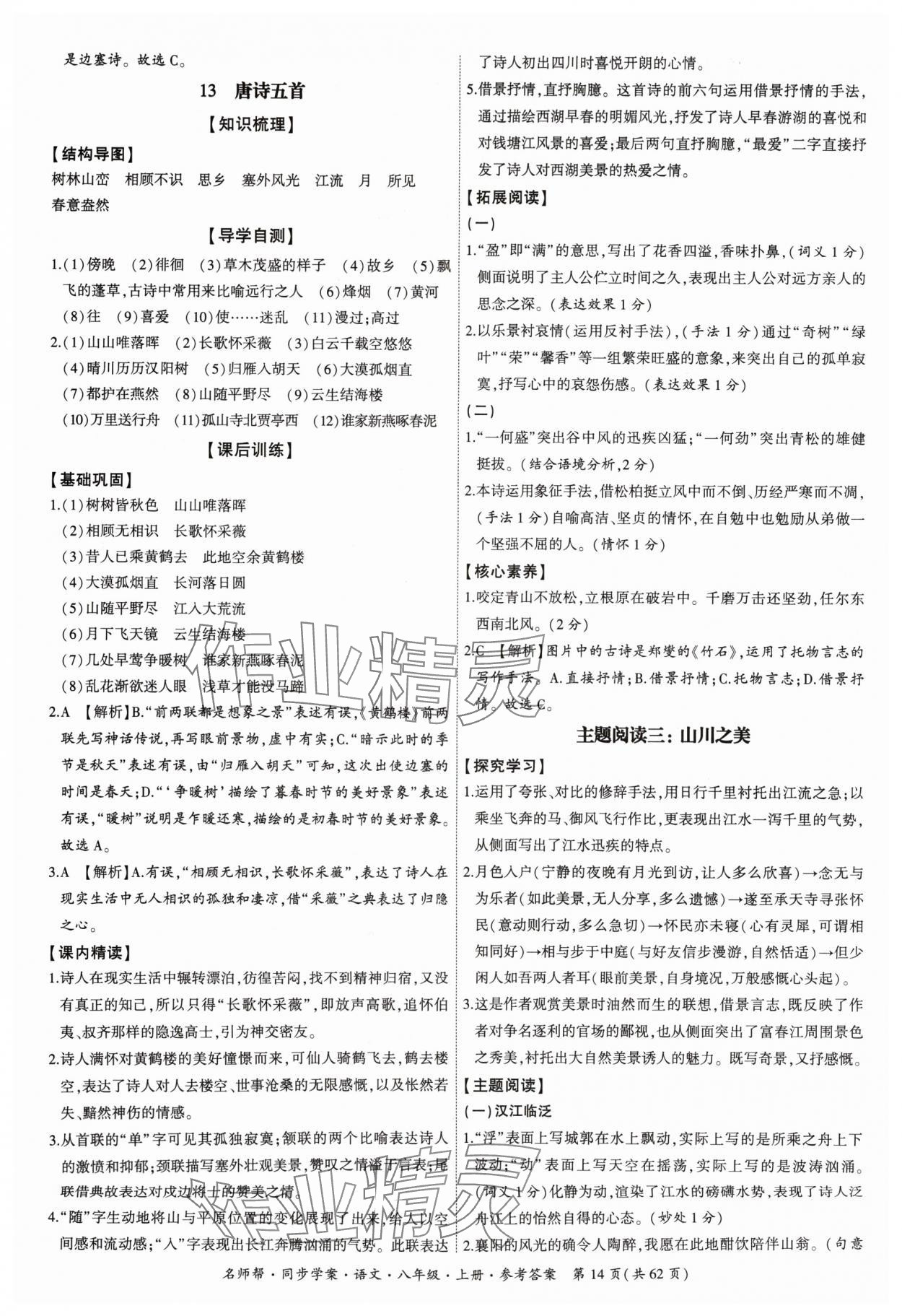 2024年名師幫同步學(xué)案八年級語文上冊人教版 參考答案第14頁