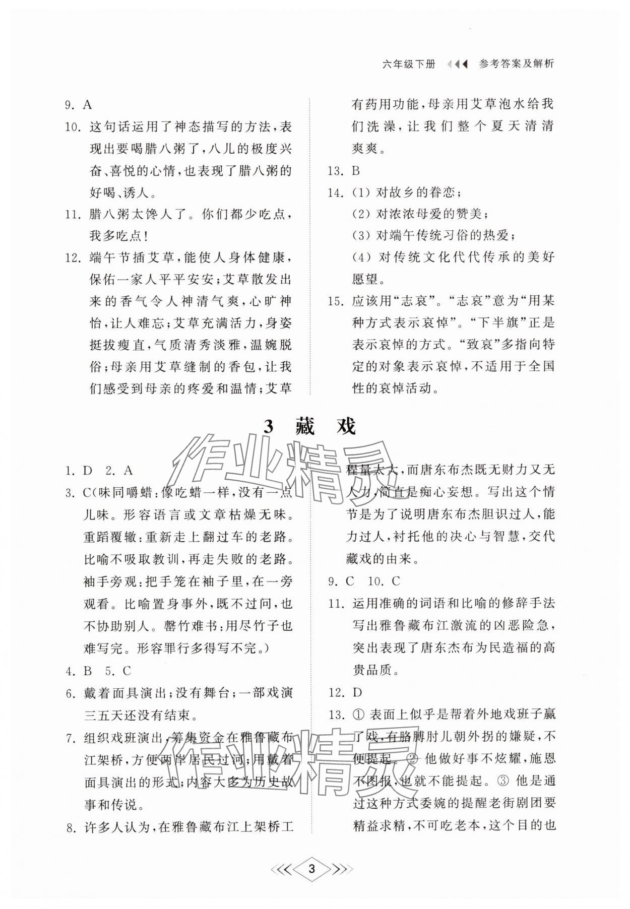 2025年综合能力训练六年级语文下册人教版54制 参考答案第2页