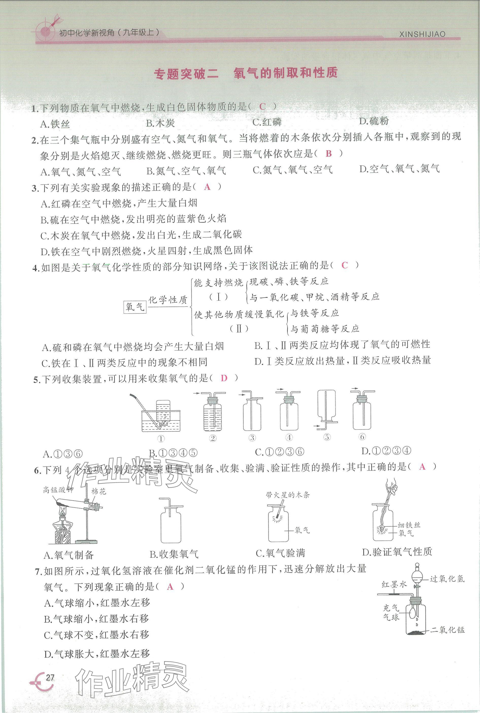 2025年新视角教辅系列丛书九年级化学上册人教版 参考答案第27页