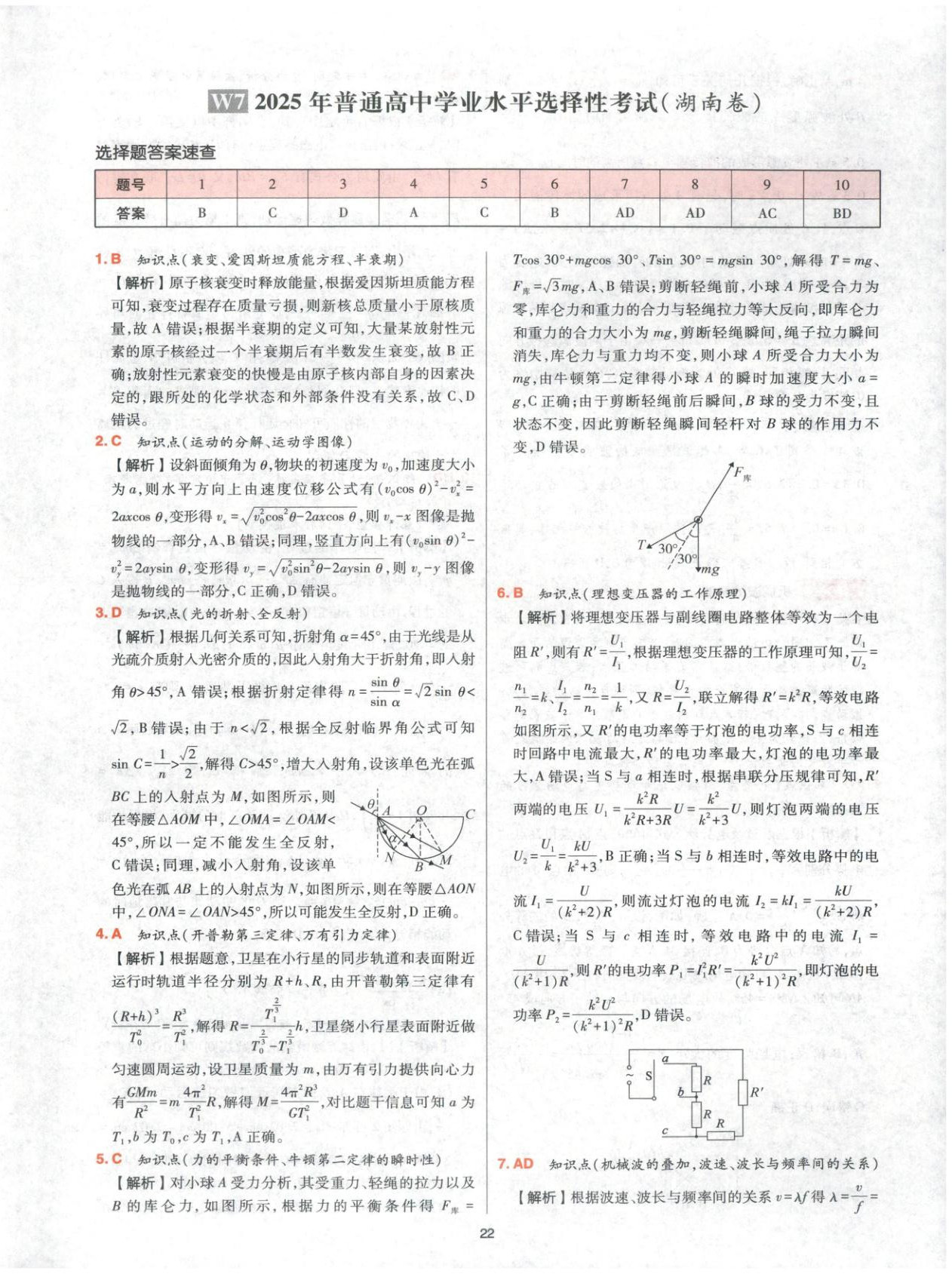 2025年高考五年真题高中物理 参考答案第22页