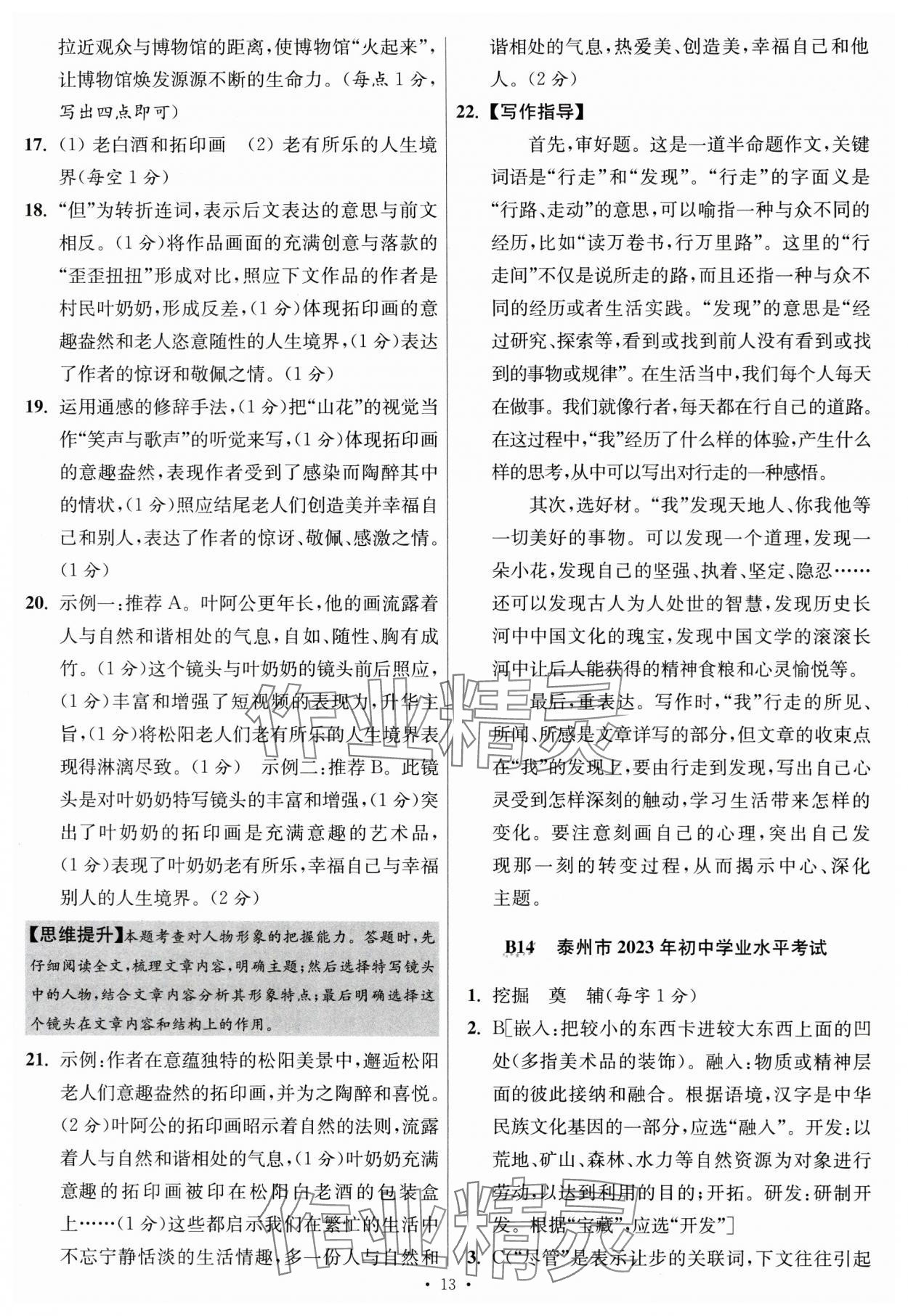 2024年江蘇中考模擬試卷匯編優(yōu)化38套語文提優(yōu)版 參考答案第13頁