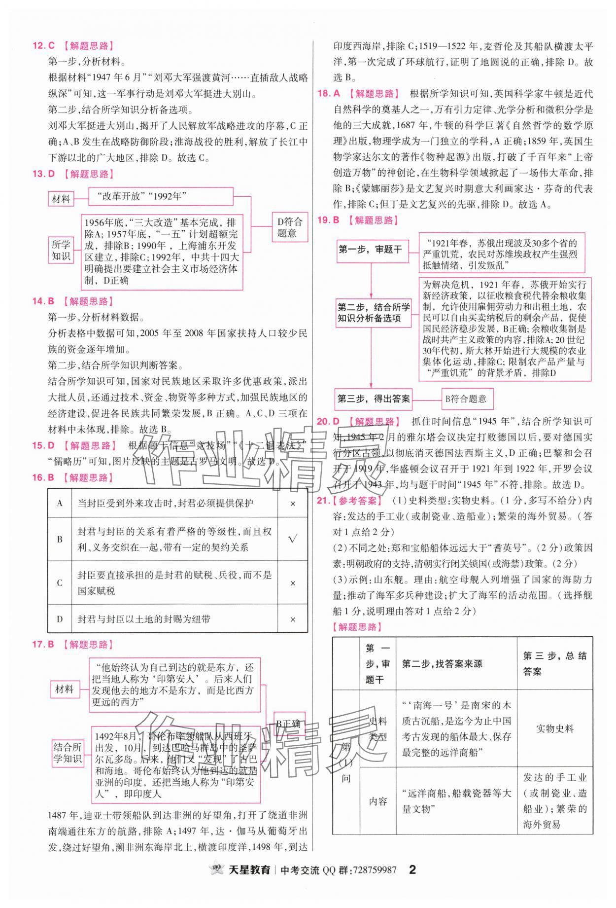 2024年金考卷45套汇编历史江西专版 参考答案第2页