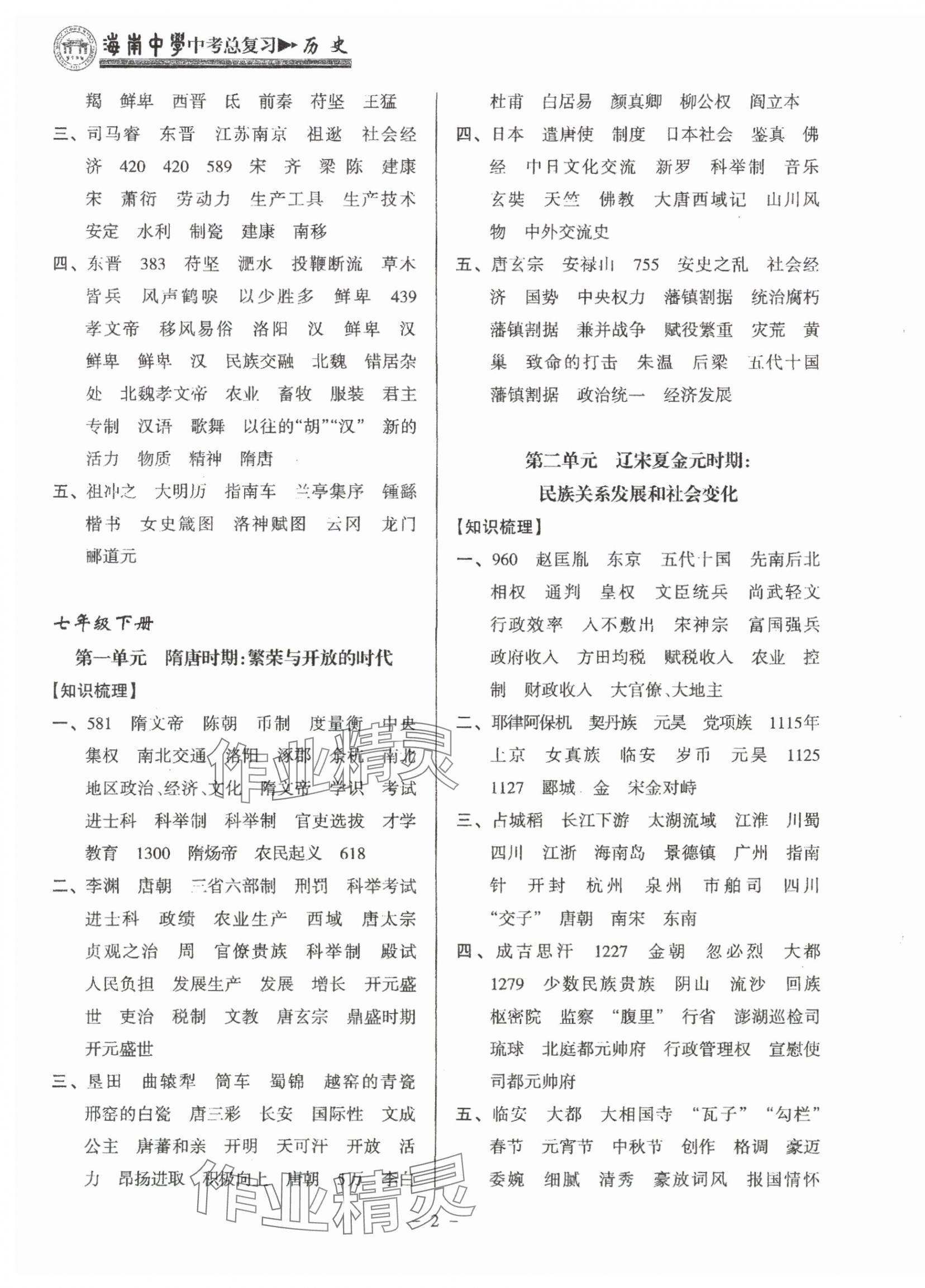2025年海南中學中考總復習歷史 參考答案第2頁