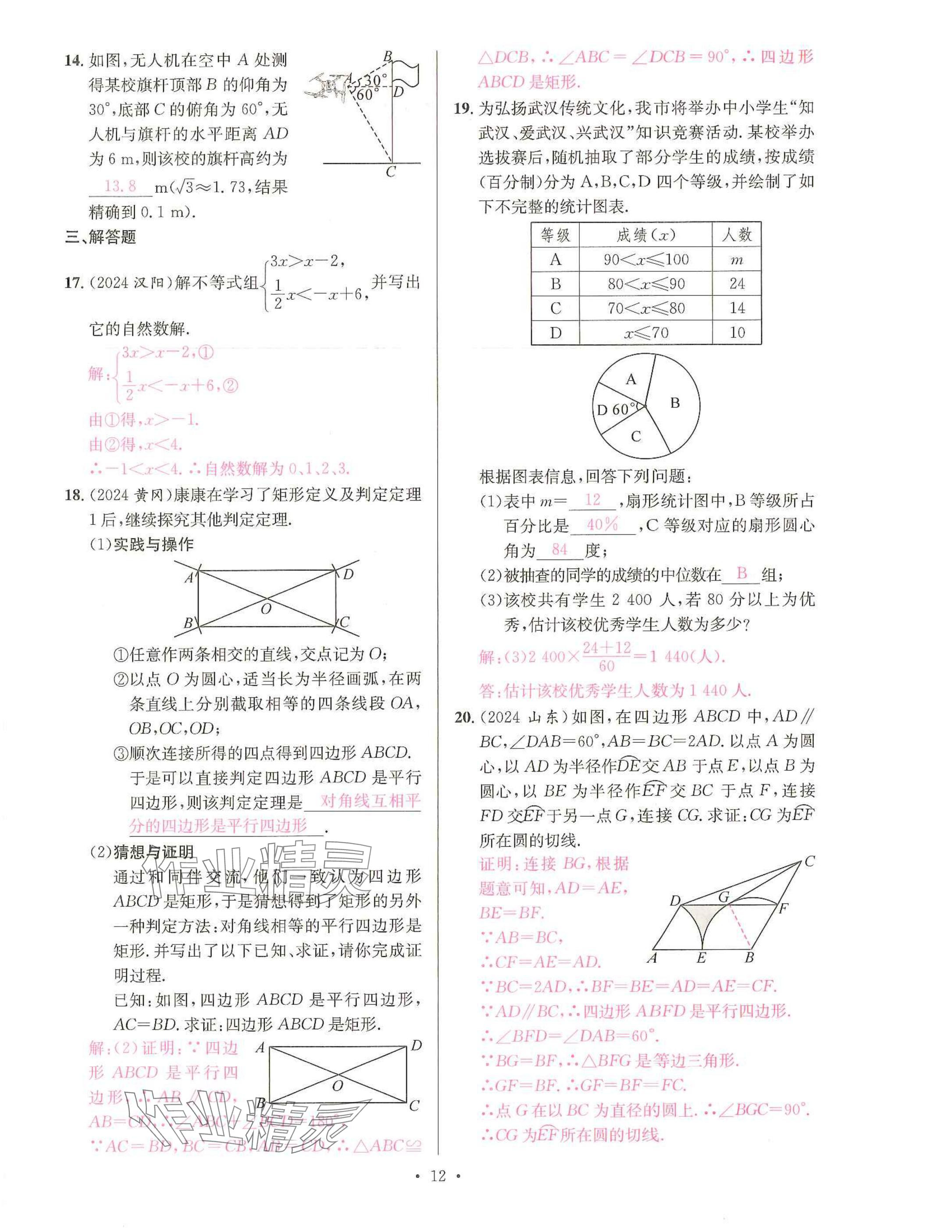 2025年一品中考數(shù)學武漢專版 參考答案第12頁